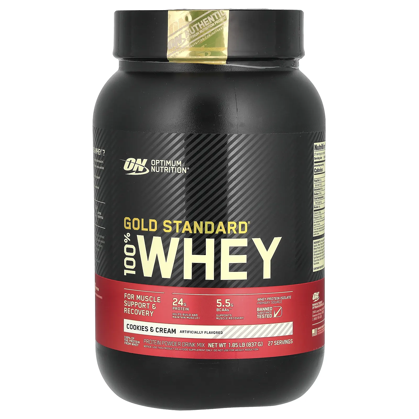 Optimum Nutrition, Gold Standard 100% Whey, сыворотка со вкусом печенья и сливок, 837 г (1,84 фунта)