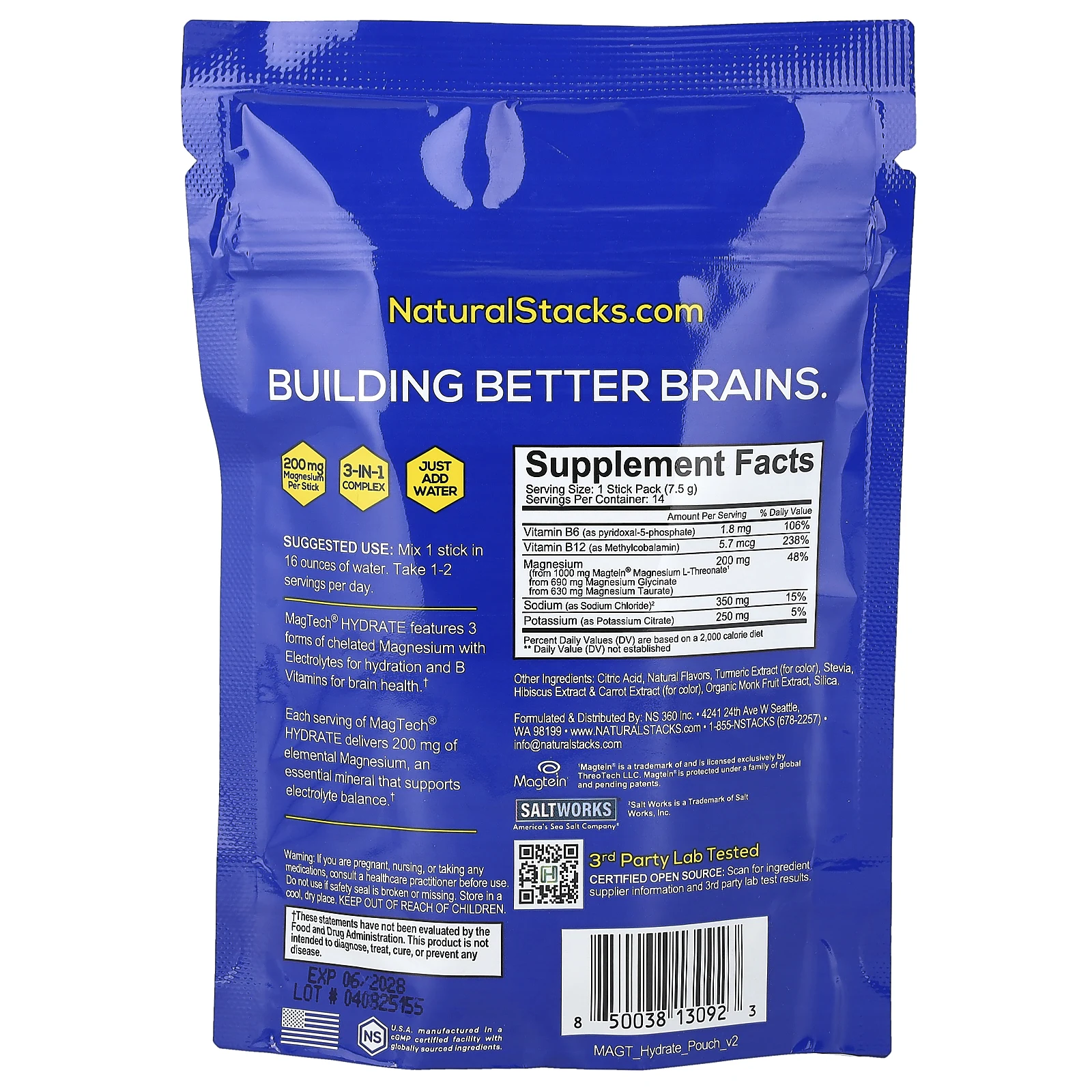 Natural Stacks, Magtech® Hydrate, цитрус, 14 стик-пакетов по 7,5 г (0,26 унции)