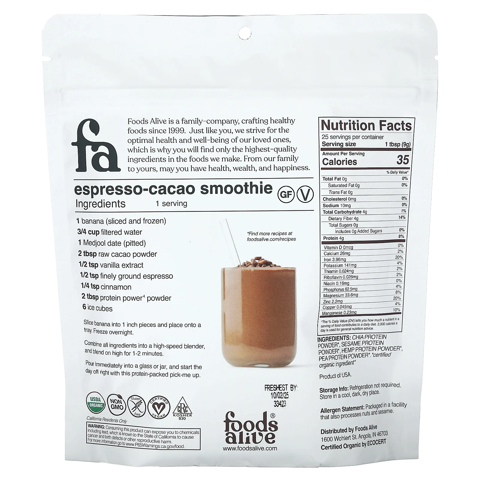 Foods Alive, Protein Power 4, порошок, 227 г (8 унций)