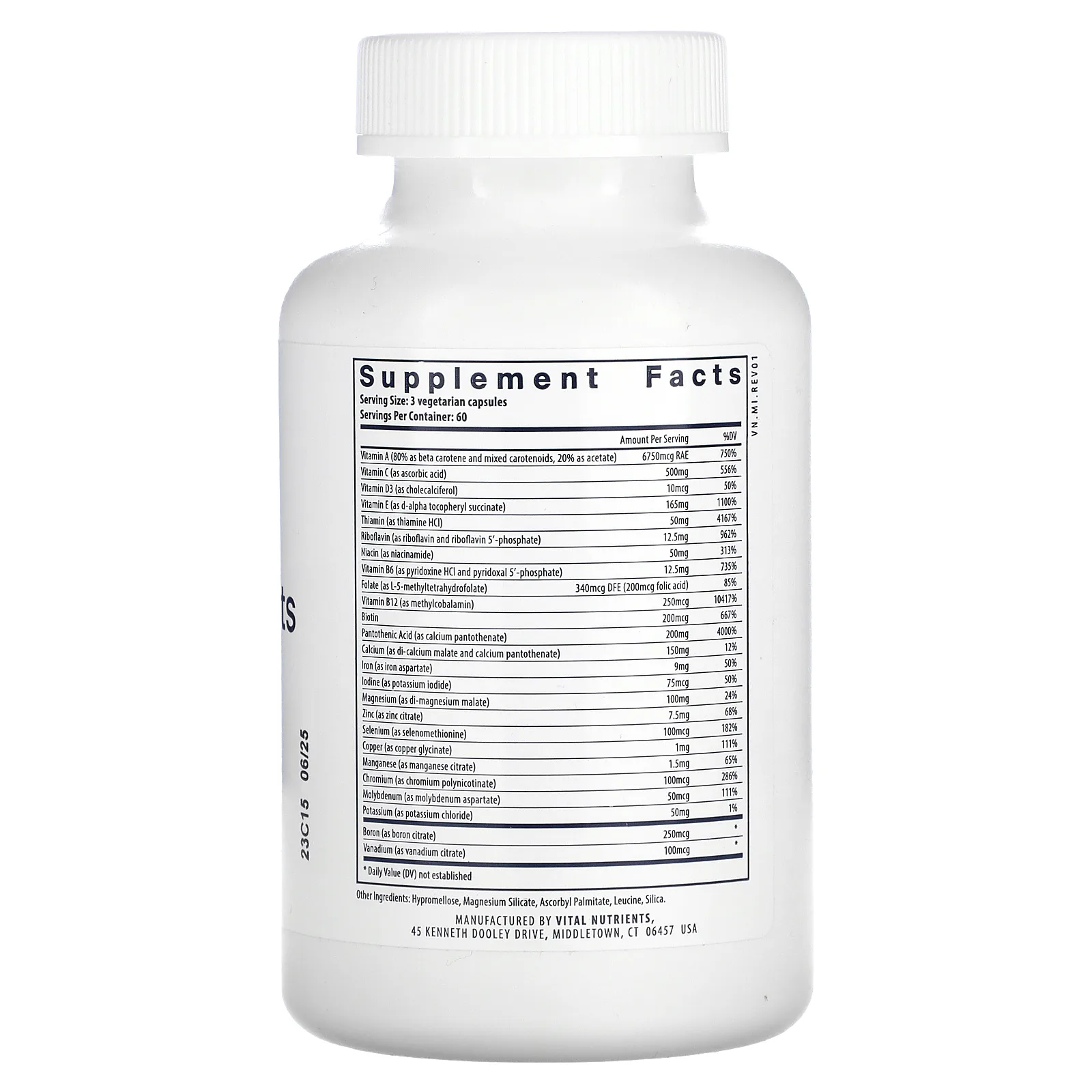 Vital Nutrients, Мультиэлементы (с железом и йодом), 180 вегетарианских капсул