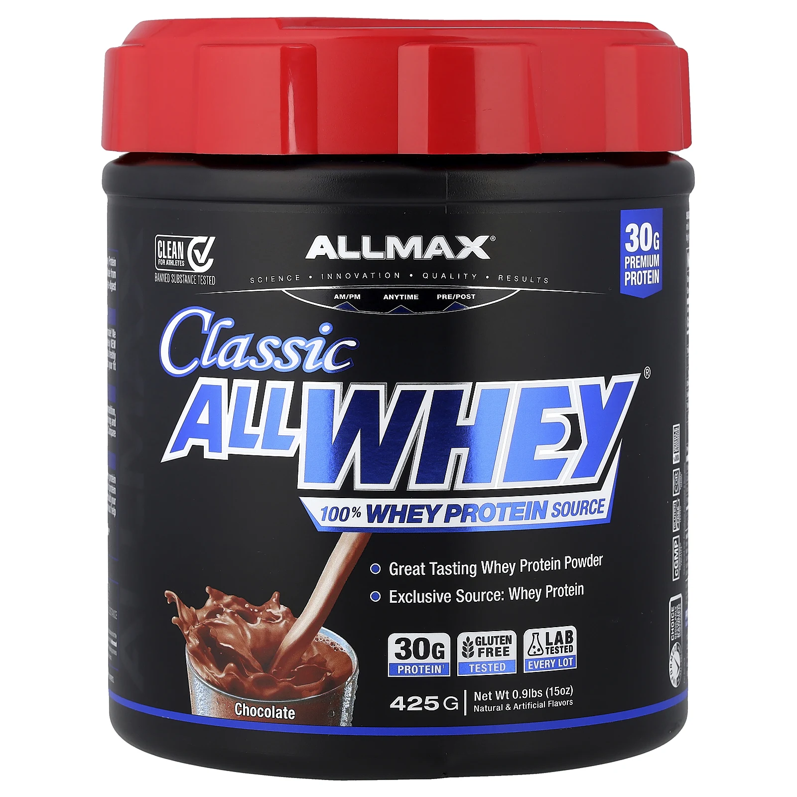 ALLMAX, CLASSIC ALLWHEY®, 100% источник сывороточного протеина, шоколадный вкус, 425 г (0,9 фунта)