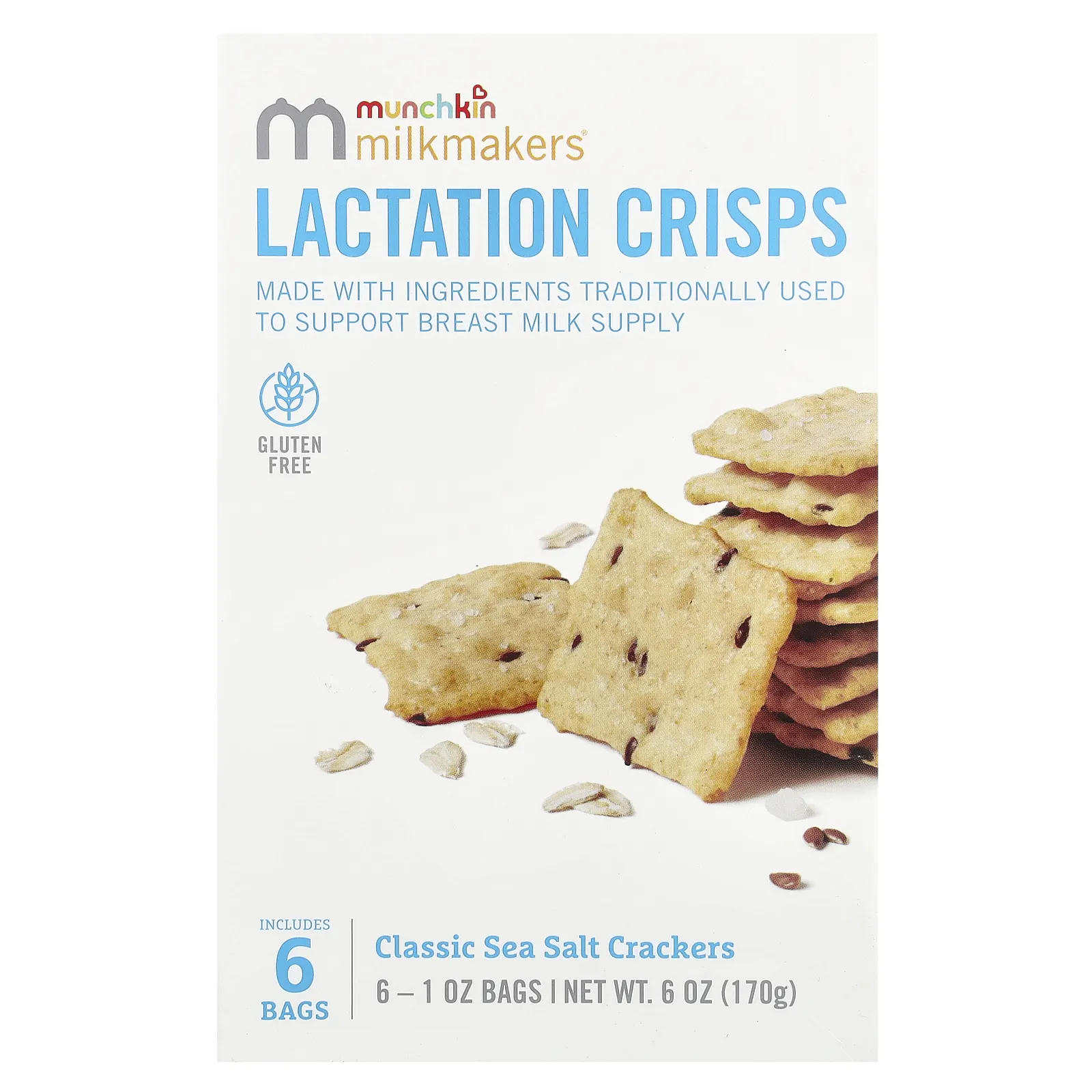 Munchkin, Milkmakers®, чипсы для кормления грудью, классические крекеры с морской солью, 6 пакетиков по 28 г (1 унция)