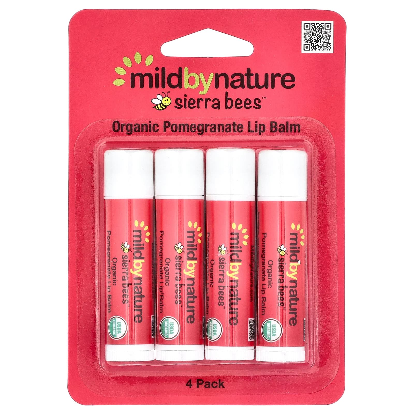 Mild By Nature, Sierra Bees™, органические бальзамы для губ, гранат, 4 шт. по 4,25 г (0,15 унции)