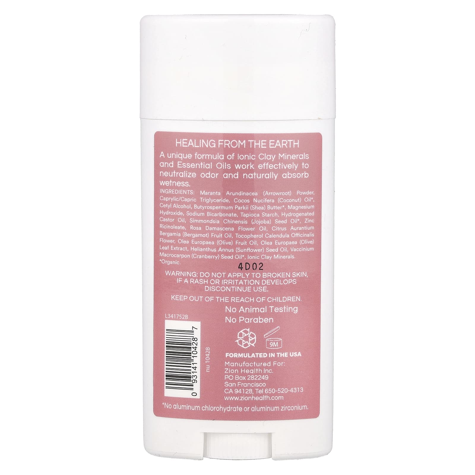 Zion Health, Bold, ClayDry, дезодорант, роза с бергамотом, 80 г (2,8 унции)