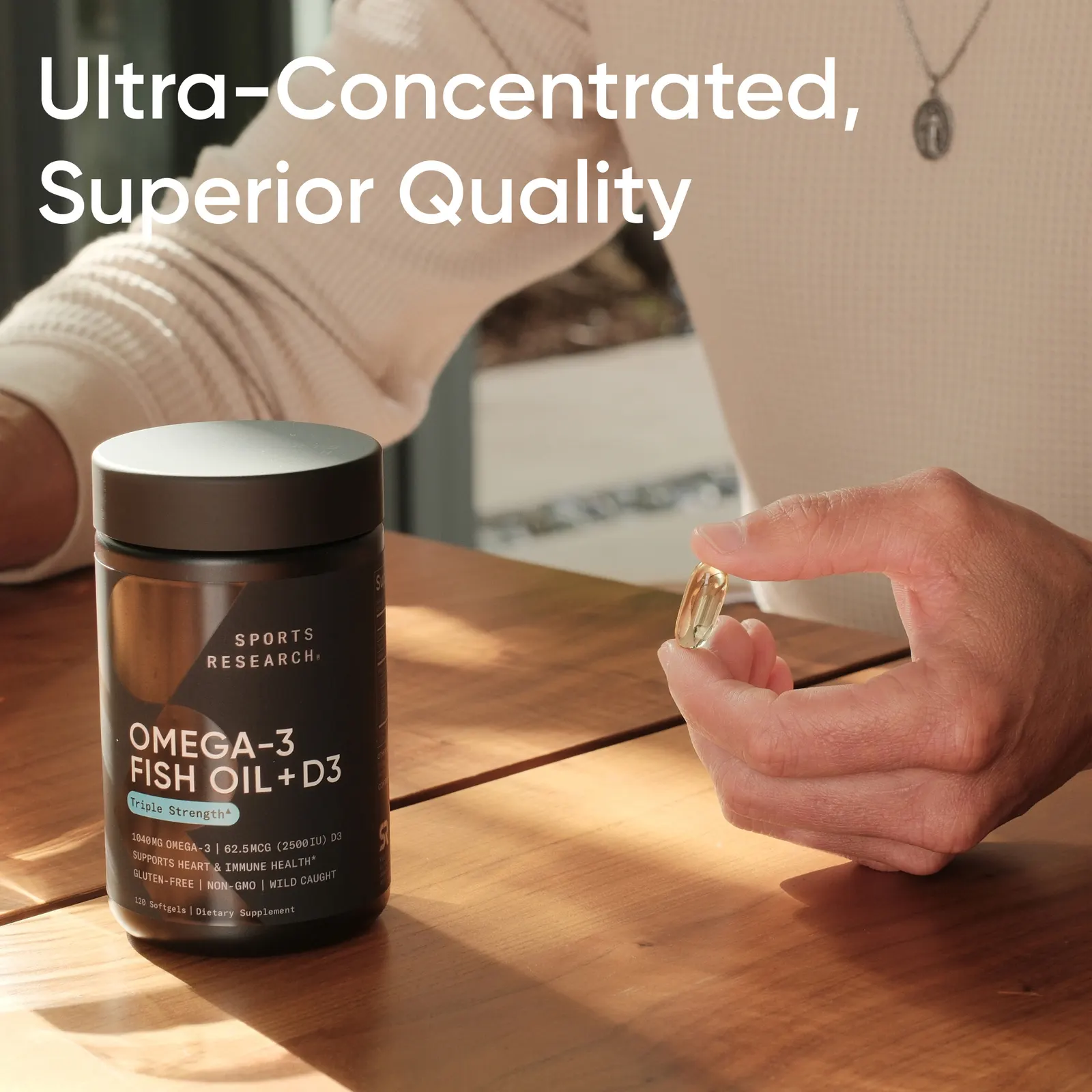 Sports Research, омега-3 и рыбий жир с витамином D3, тройной силы, 1040 мг и 62,5 мкг (2500 МЕ), 120 мягких таблеток