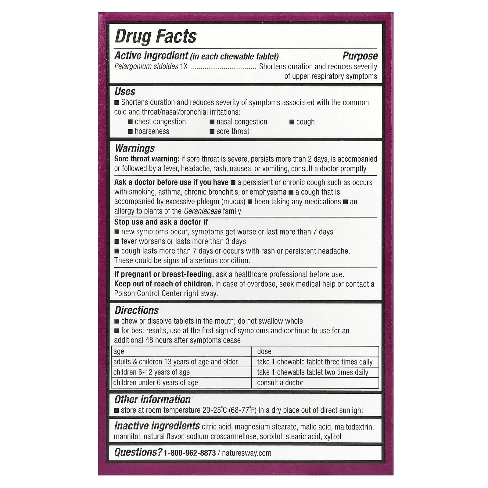 Nature's Way, Umcka, жевательные таблетки от простуды, для детей от 6 лет, вишня, 20 таблеток