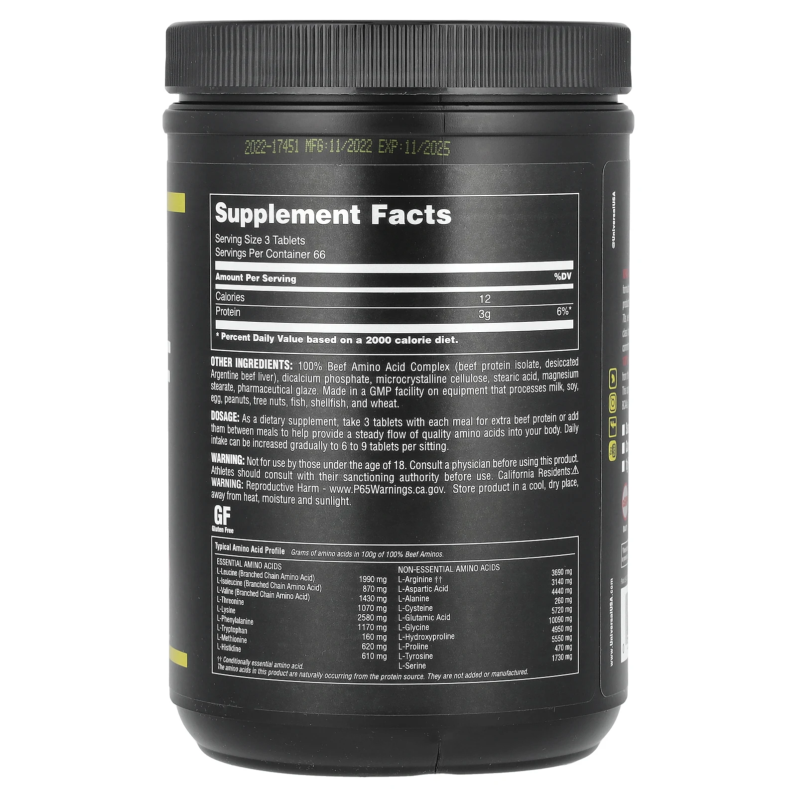 Universal U, Classic Series, 100% Beef Aminos, аминокислоты из говядины, 200 таблеток