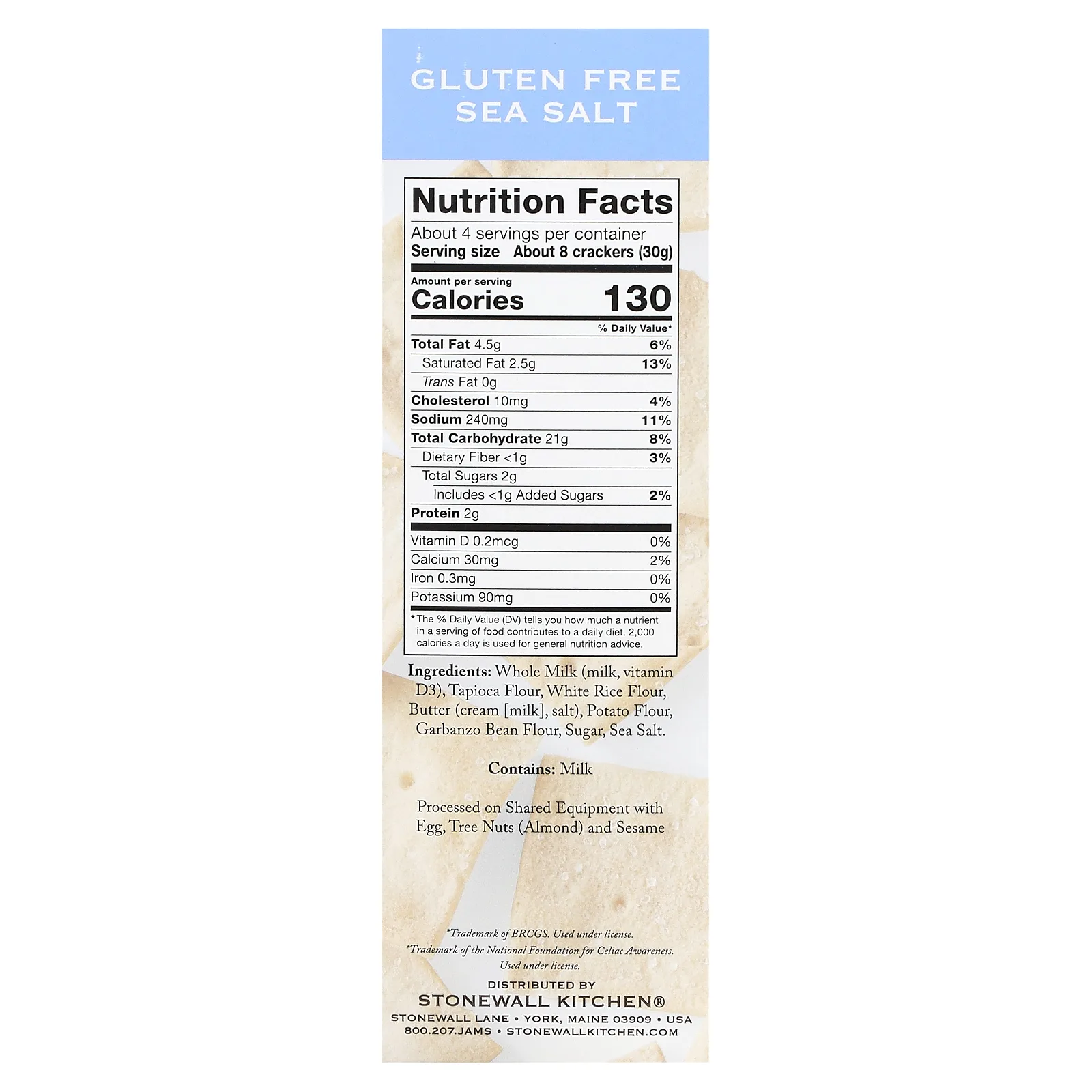 Stonewall Kitchen, Down East Crackers, без глютена, морская соль, 125 г (4,4 унции)