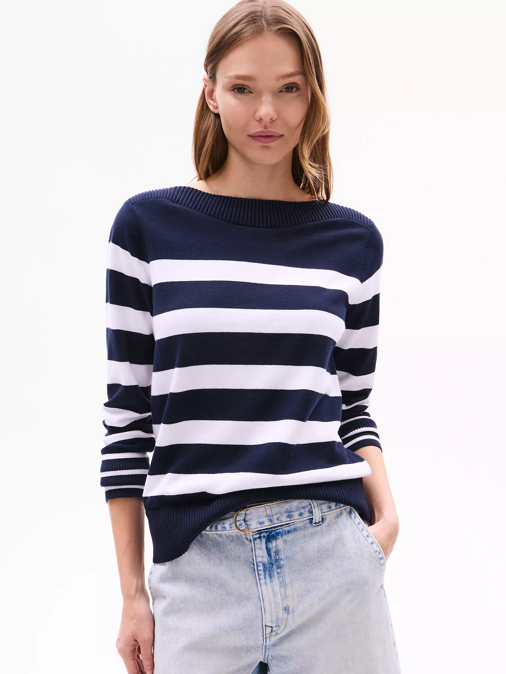 Женский свитер Tommy Hilfiger, Полосатый свитер с вырезом "лодочка"