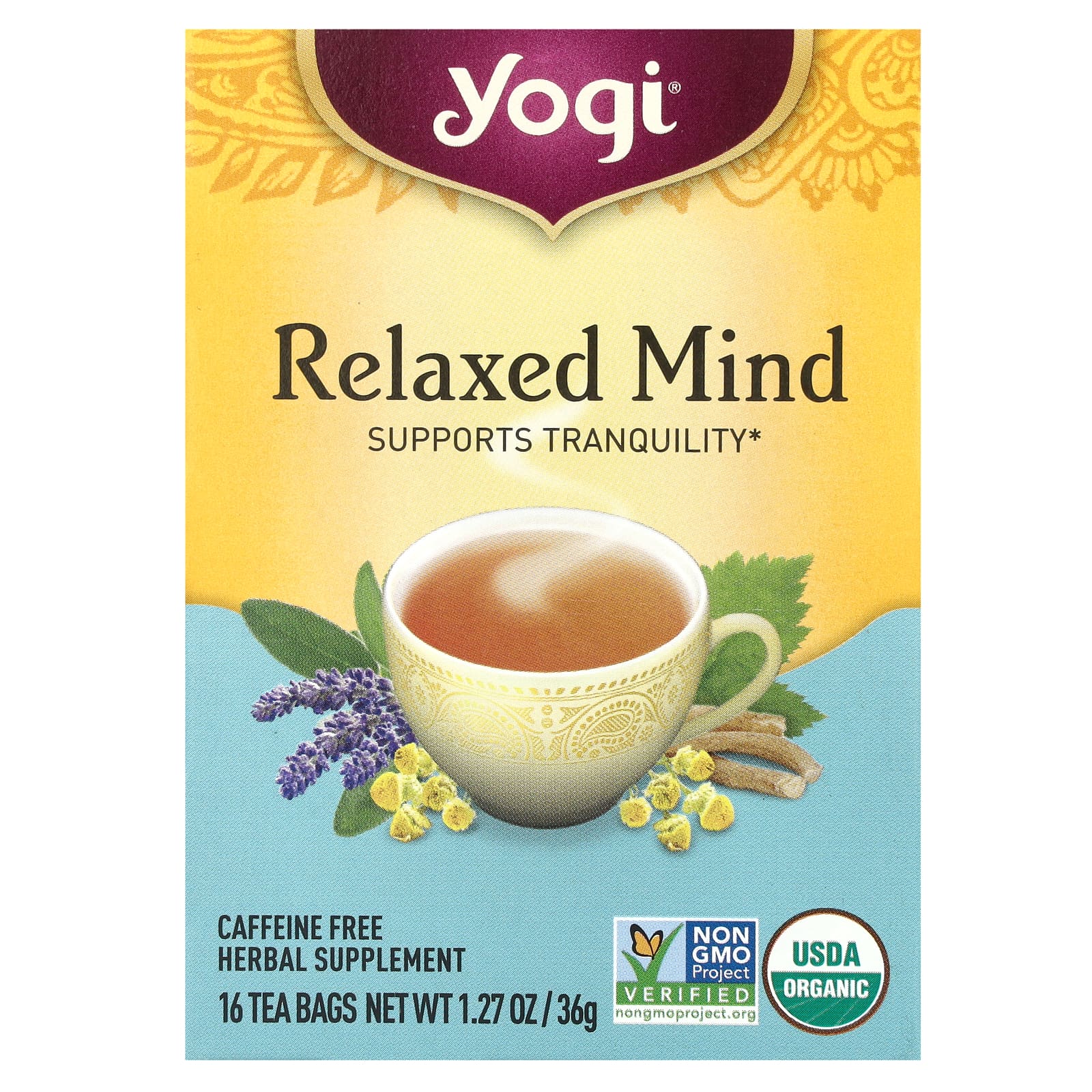 Yogi Tea, Relaxed Mind, чай без кофеина, 16 чайных пакетиков, 32 г (1,12 унции)