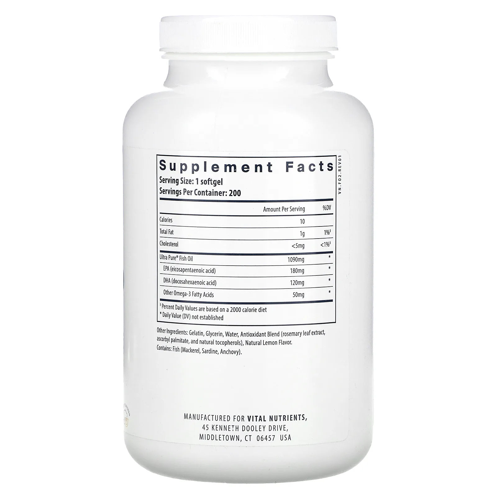 Vital Nutrients, Ultra Pure, рыбий жир 350, лимон, 200 мягких таблеток