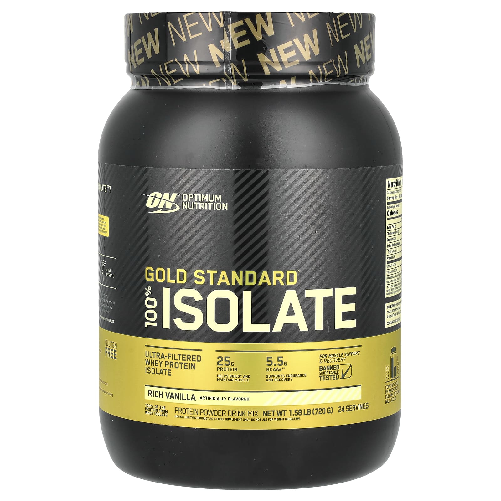 Optimum Nutrition, Gold Standard 100% Isolate, со вкусом ванили, 720 г (1,58 фунта)