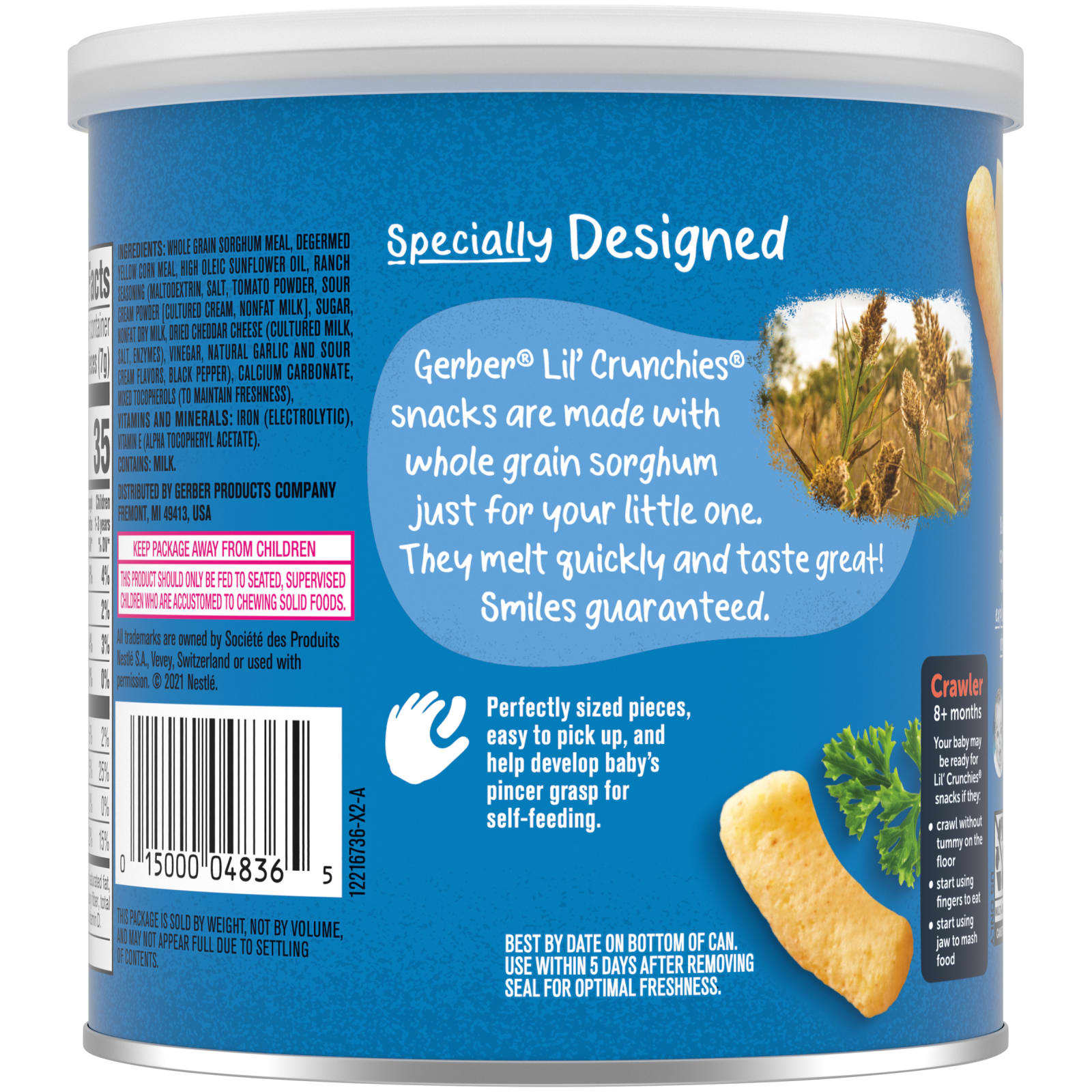 Gerber, Snacks for Baby, Lil 'Crunchies, снек из запеченного зерна, для детей от 8 месяцев, Ranch, 42 г (1,48 унции)
