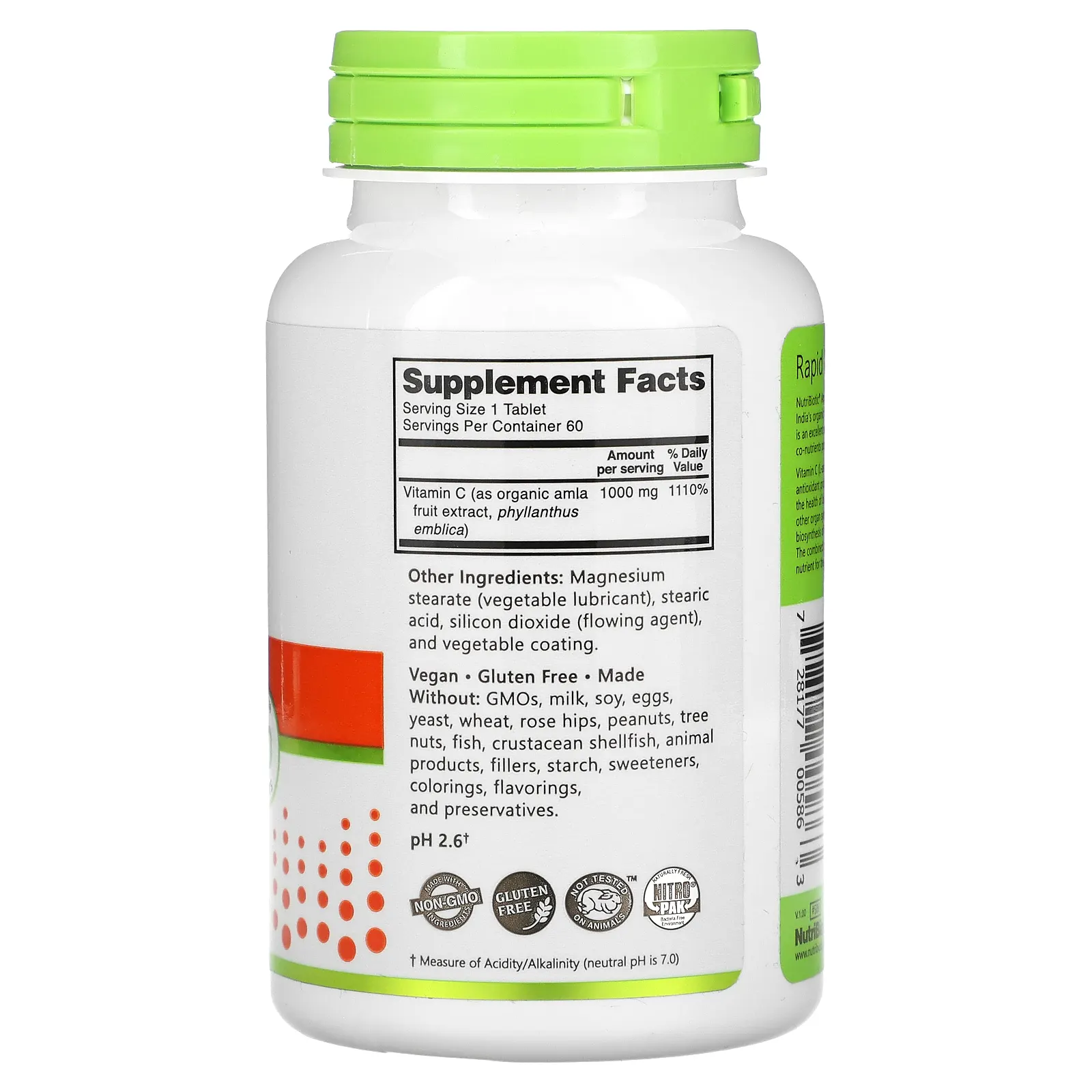 NutriBiotic, Immunity, витамин C амла, 1000 мг, 60 веганских таблеток