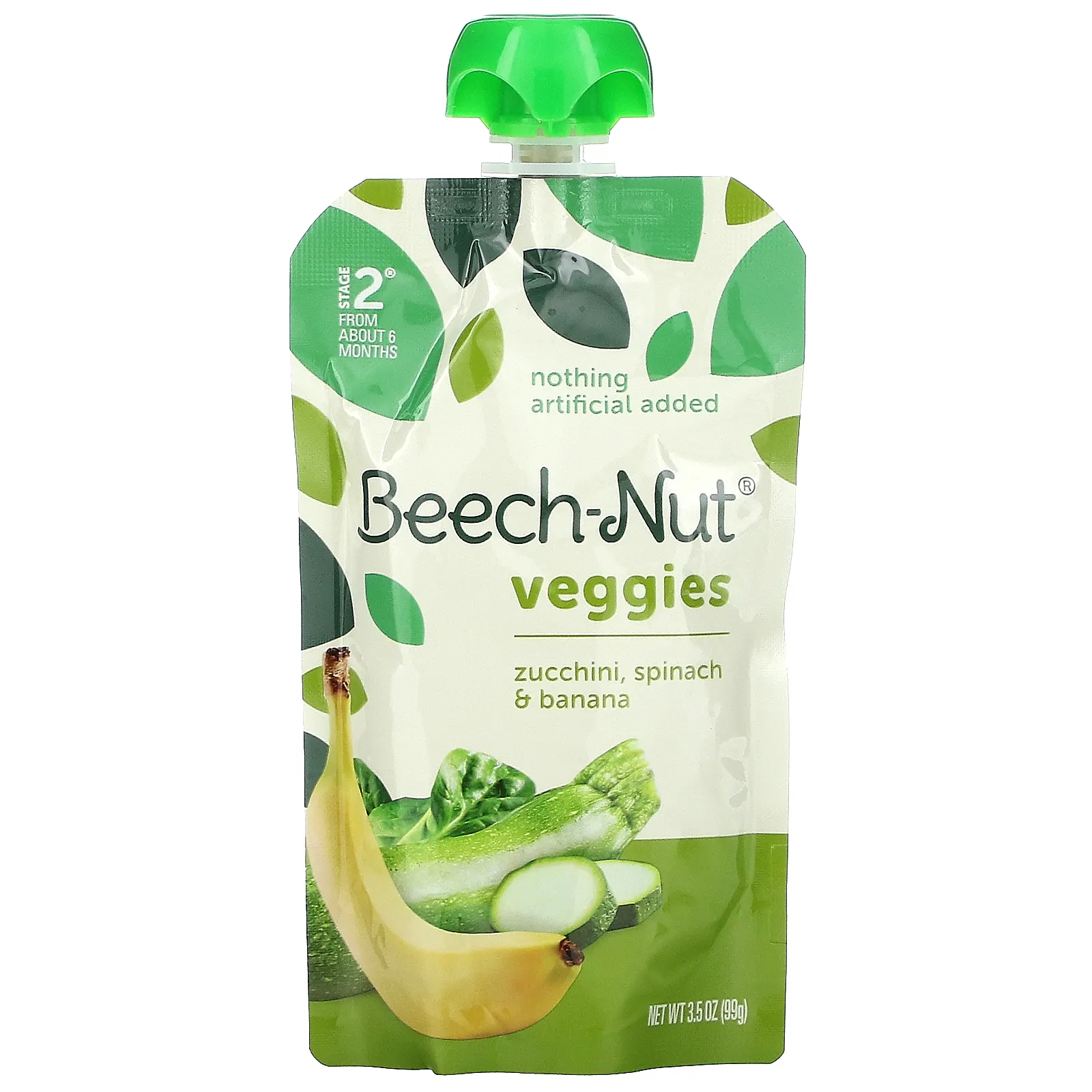 Beech-Nut, овощи, для детей от 6 месяцев, цукини, шпинат и банан, 12 паучей по 99 г (3,5 унции)