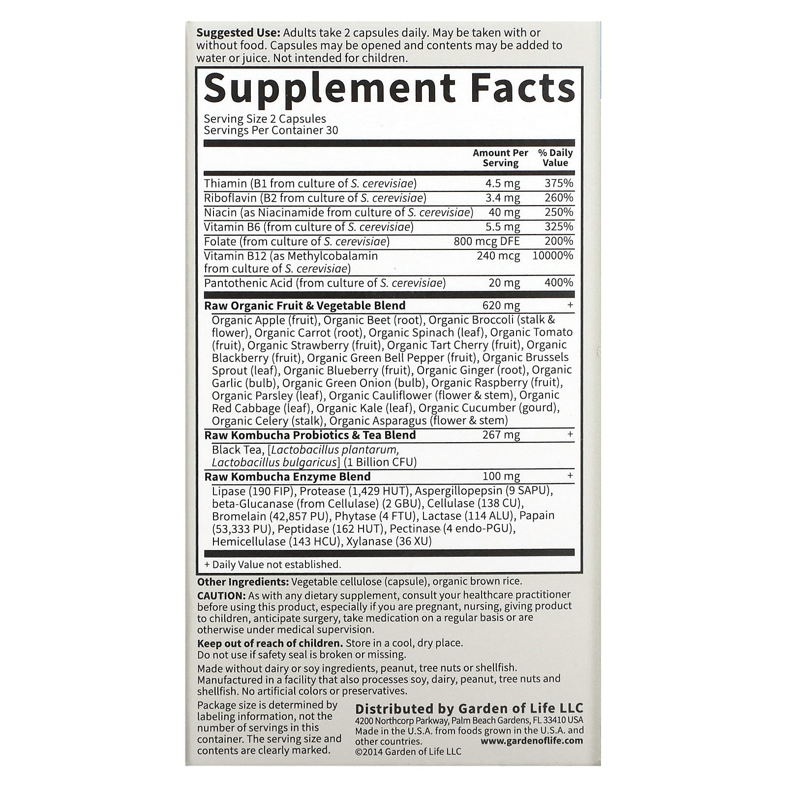 Garden of Life, Vitamin Code, необработанный чайный гриб, 60 веганских капсул