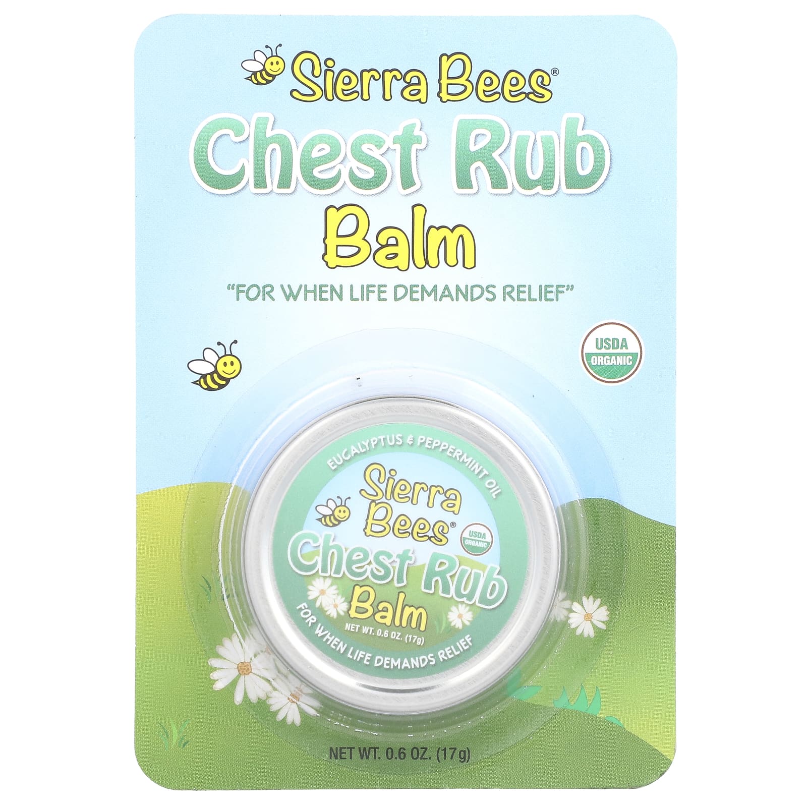 Sierra Bees, Бальзам для втирания в грудь, эвкалипт и перечная мята, 17 г (0,6 унции)