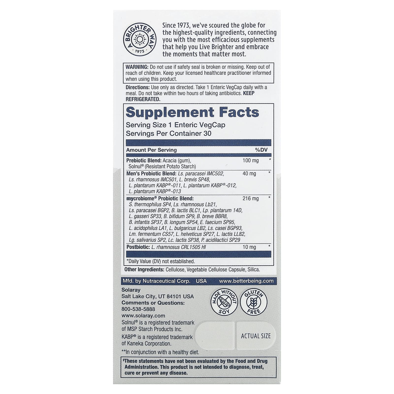 Solaray, Mycrobiome®, полноценный пробиотик для мужчин, 30 растительных капсул