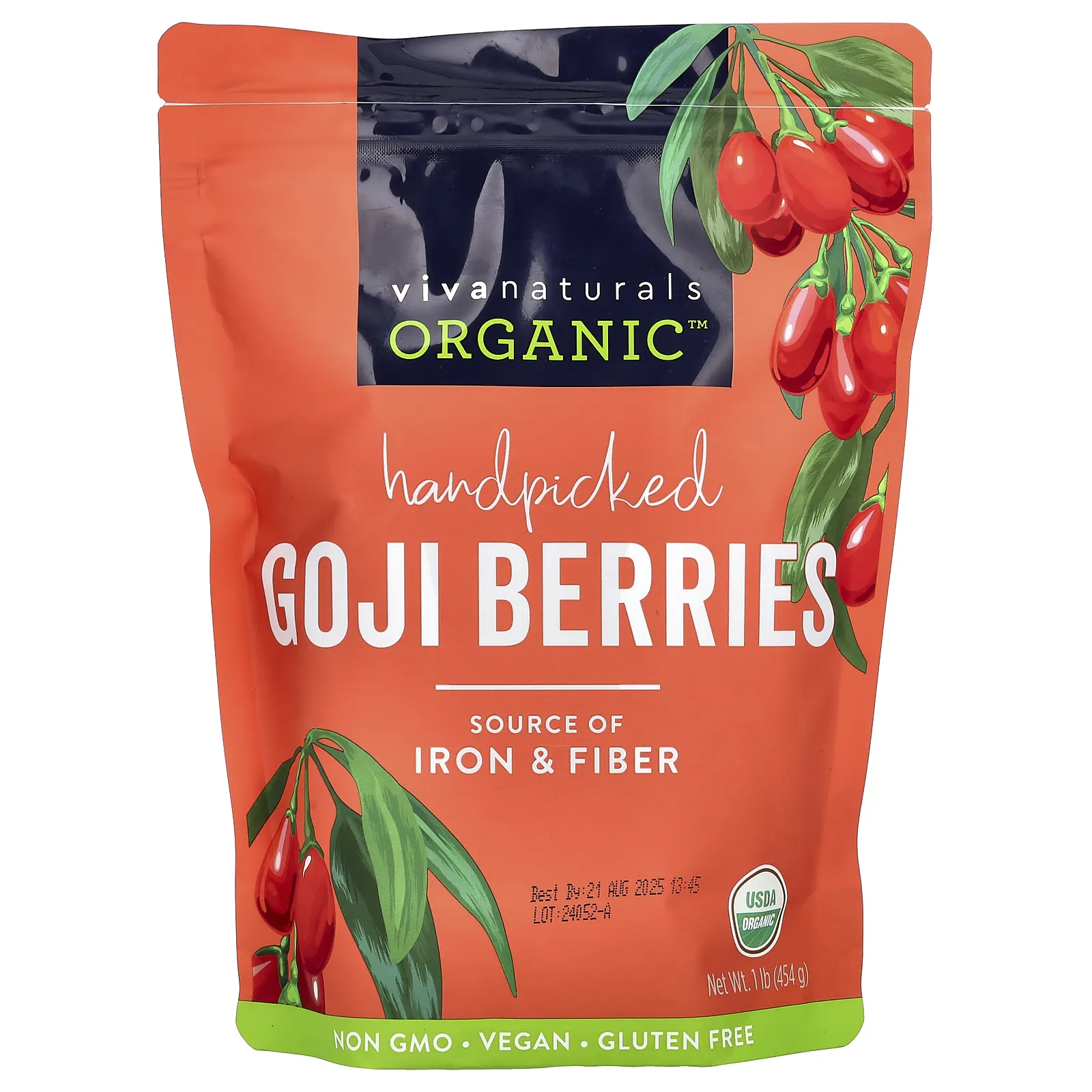 Viva Naturals, Органические собранные вручную ягоды годжи, 454 г (1 фунт)