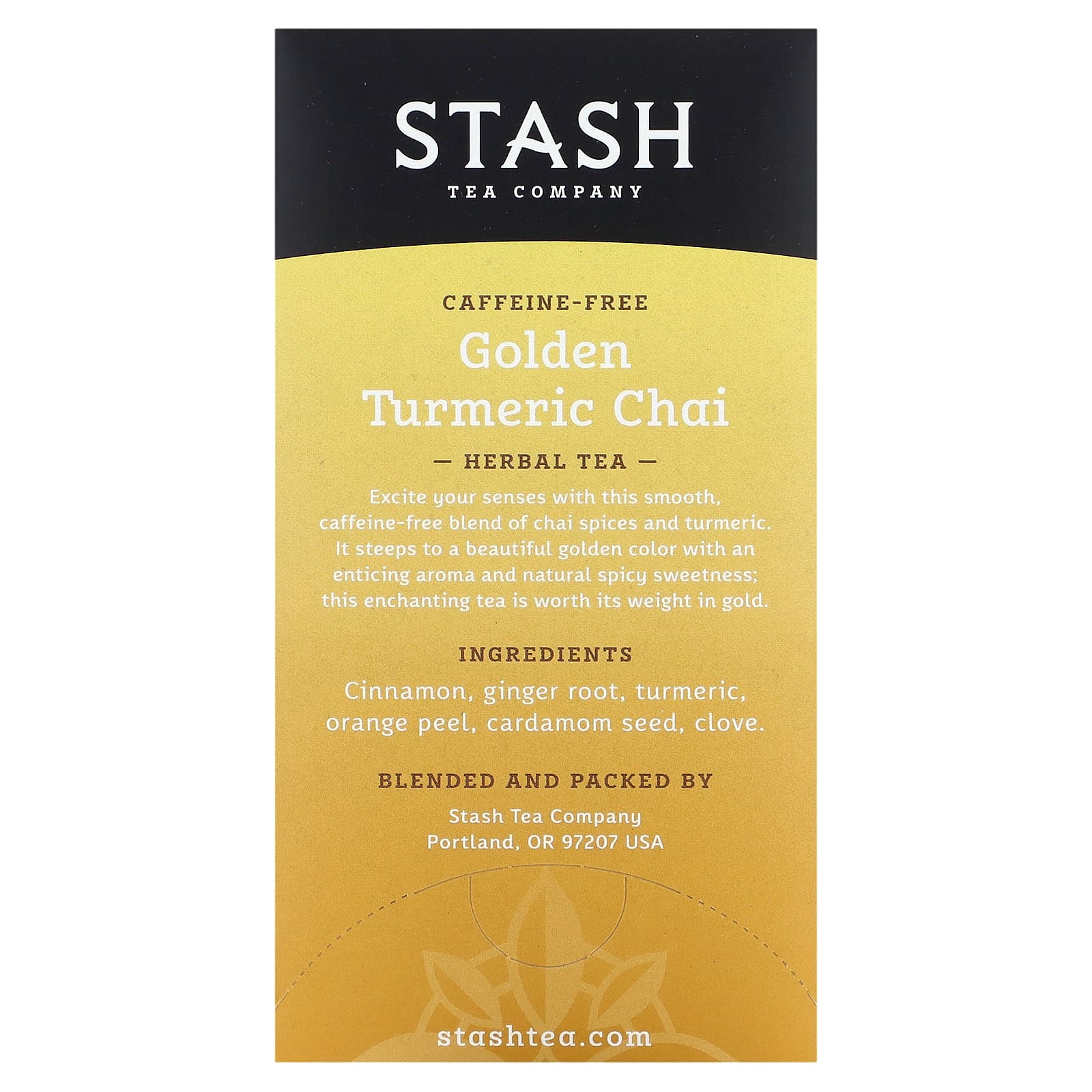 Stash Tea, Herbal Tea, золотой чай с куркумой, без кофеина, 18 чайных пакетиков, 36 г (1,2 унции)