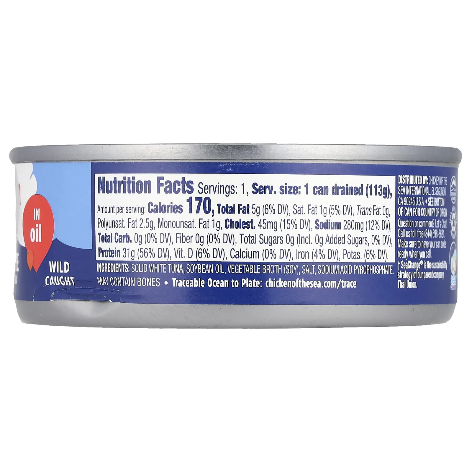 Chicken of the Sea, Белый тунец премиального качества в масле, 142 г (5 унций)