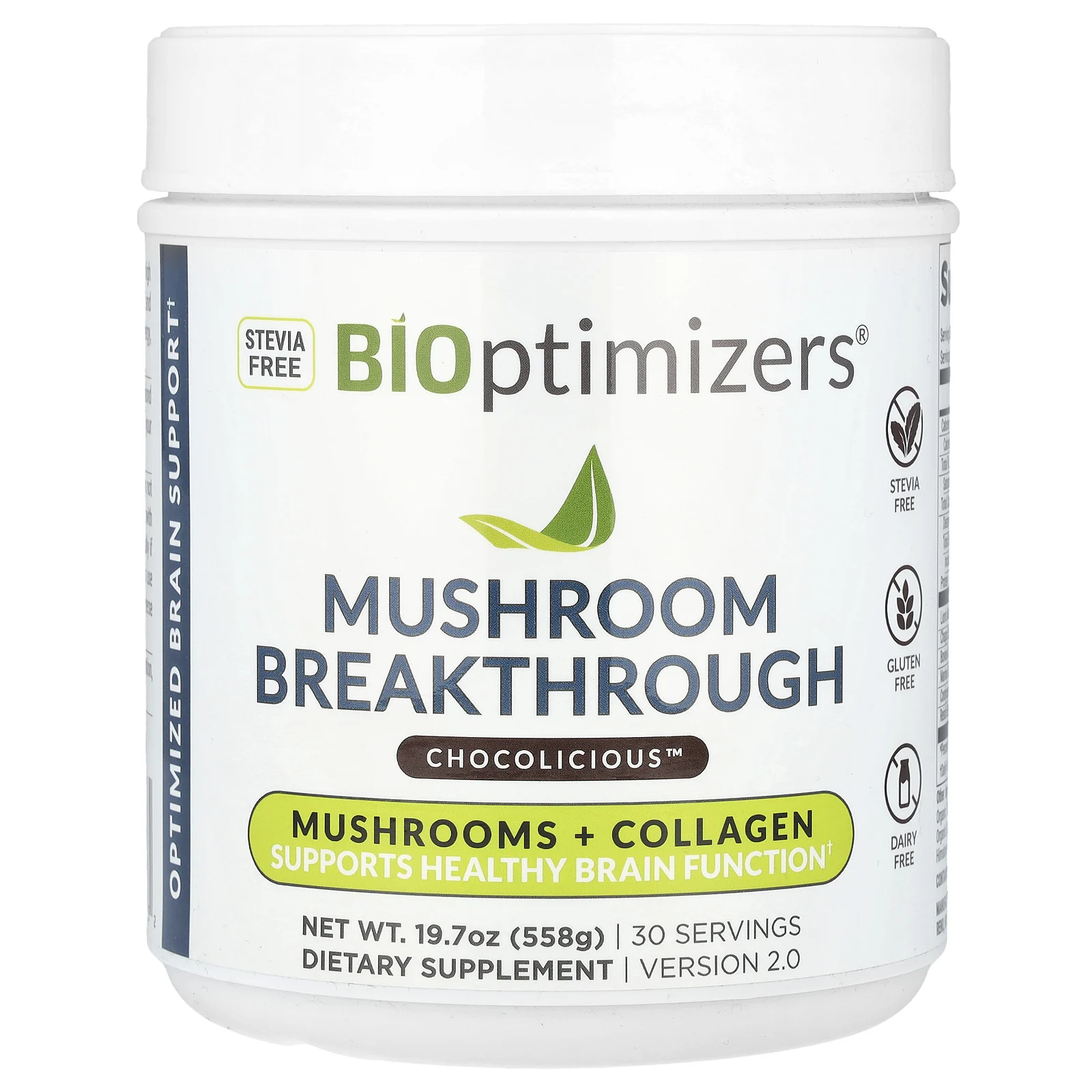 BIOptimizers, Mushroom Breakthrough, Mushroom + Collagen, Chocolicious ™, 558 г (19,7 унции)