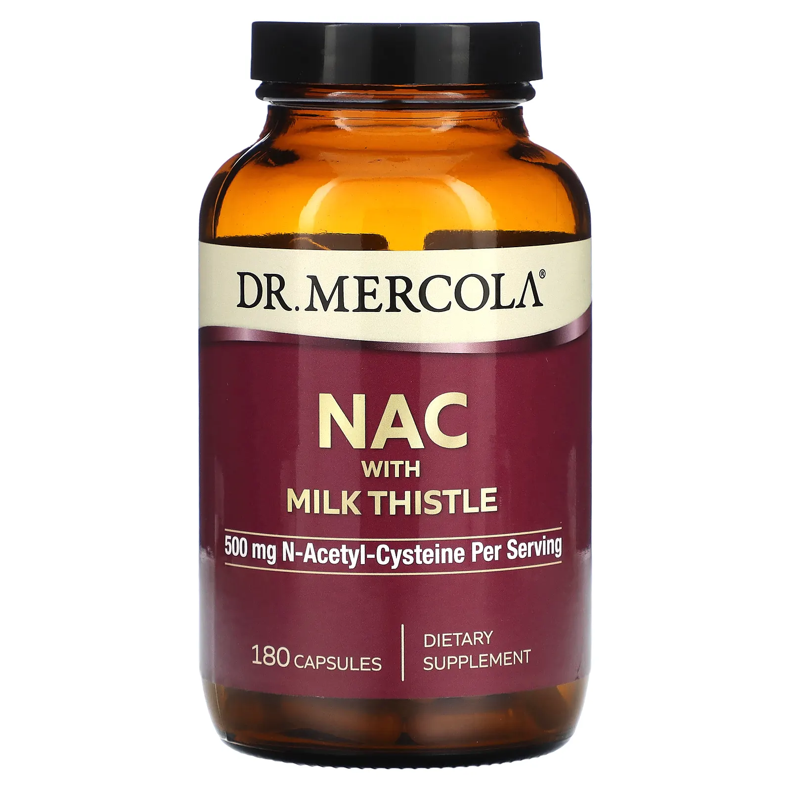 Dr. Mercola, NAC с расторопшей, 500 мг, 180 капсул (250 мг в 1 капсуле)