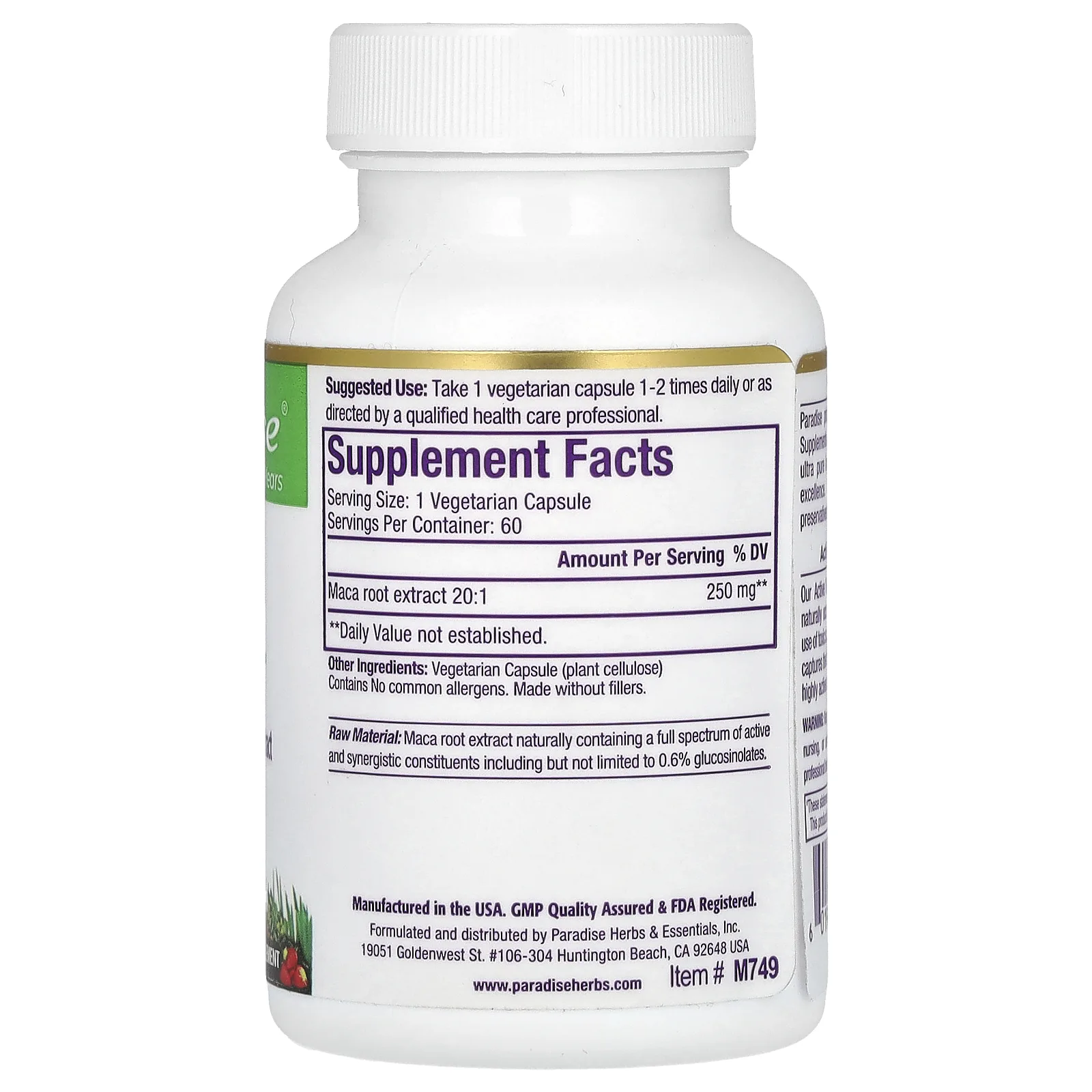 Paradise Herbs, мака, 60 вегетарианских капсул