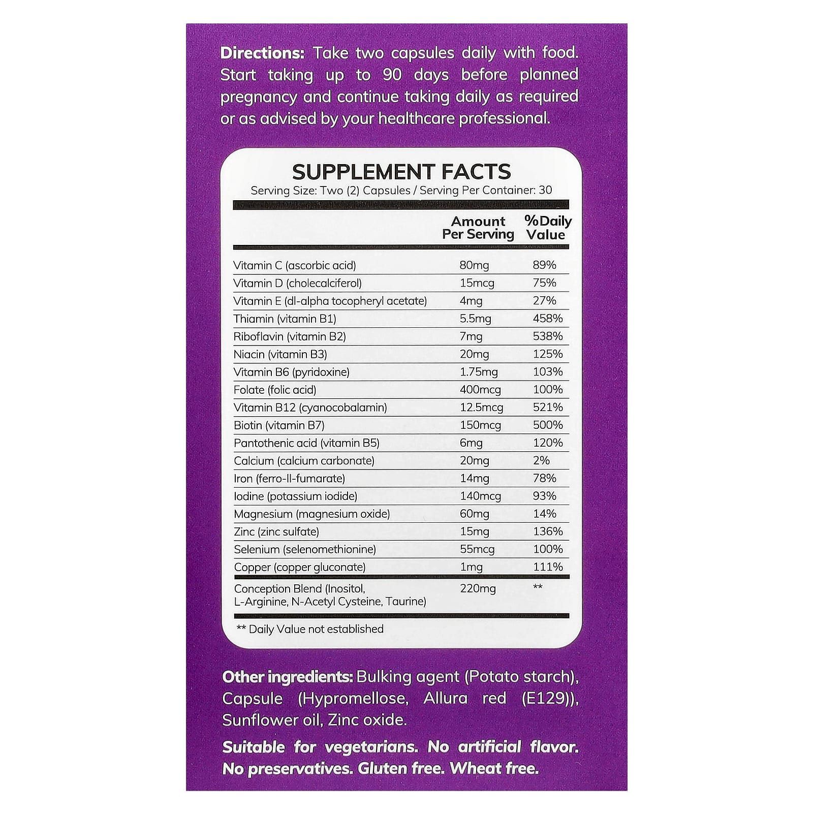 Conceive Plus, Поддержка фертильности для женщин`` 60 вегетарианских капсул