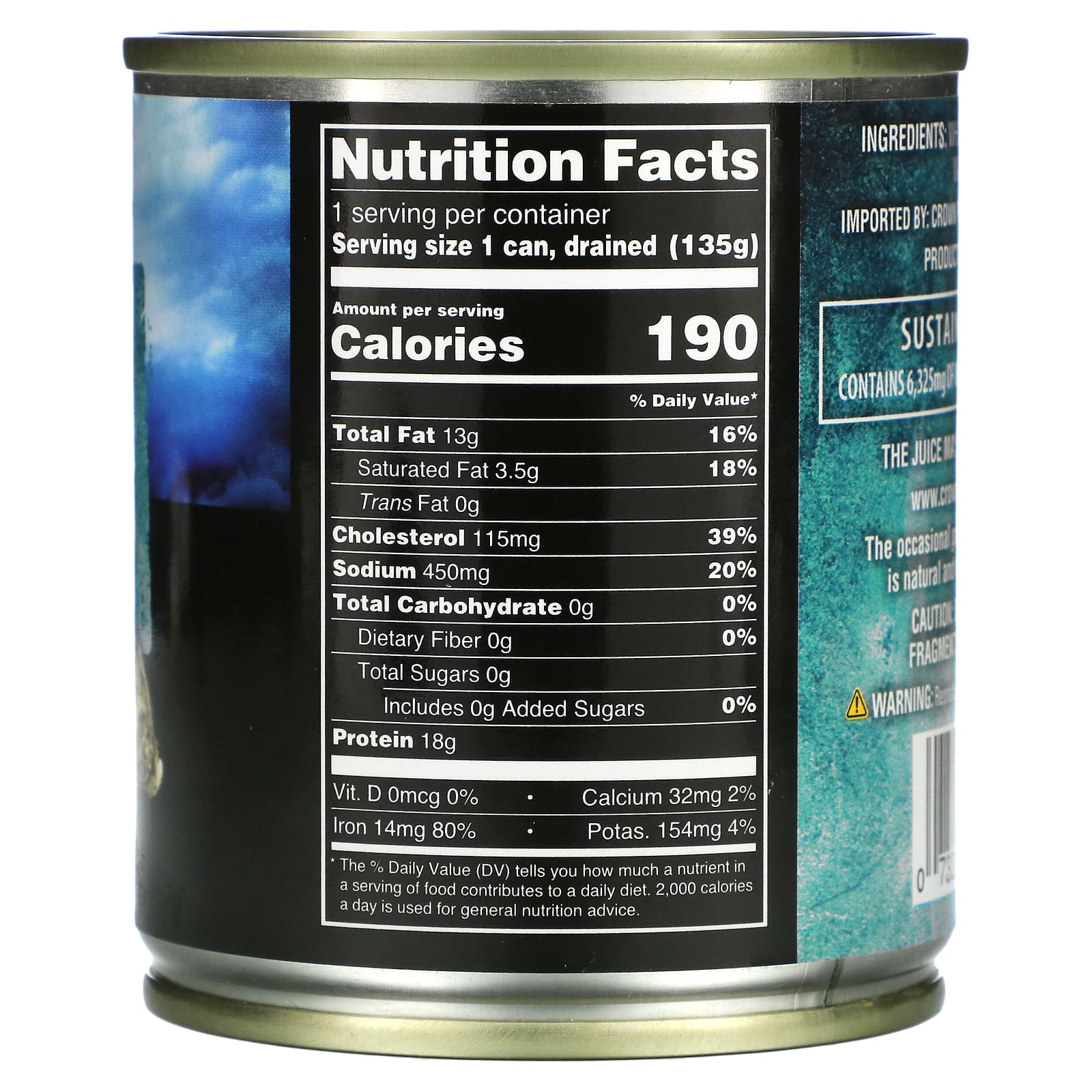 Crown Prince Natural, целые устрицы, в воде, 226 г (8 унций)