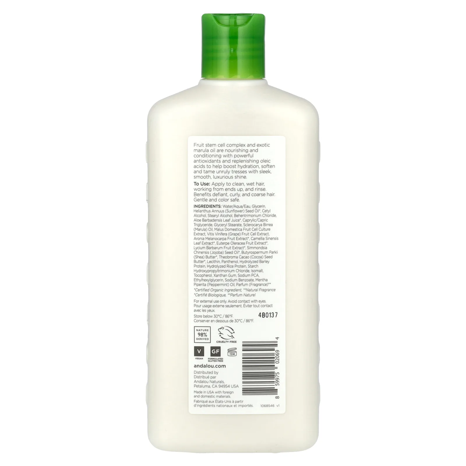 Andalou Naturals, Кондиционер, шелковистая гладкость, от волн до локонов, экзотическое масло марулы, 340 мл (11,5 жидк. Унции)