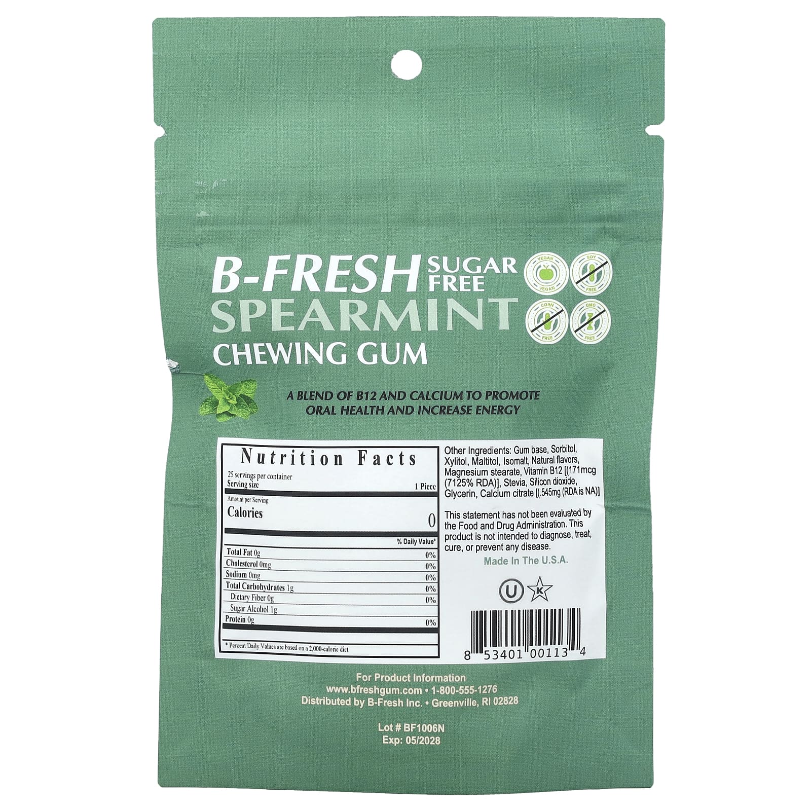 B-Fresh, Жевательная резинка, мята, без сахара, 25 шт. (50 г)