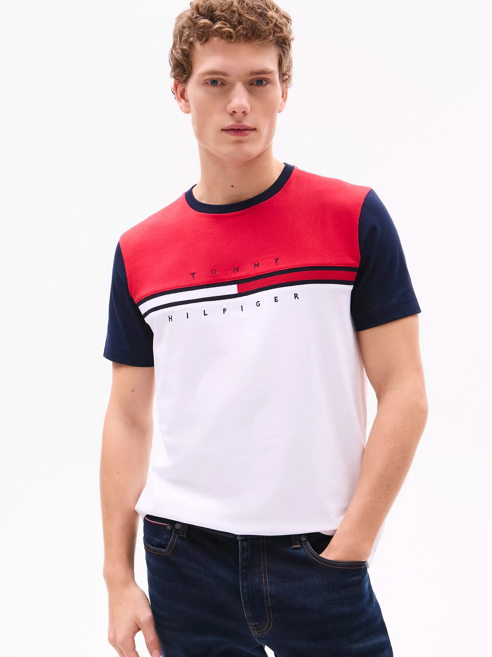 Мужская футболка Tommy Hilfiger, Футболка с флаговой полоской в блоковых цветах