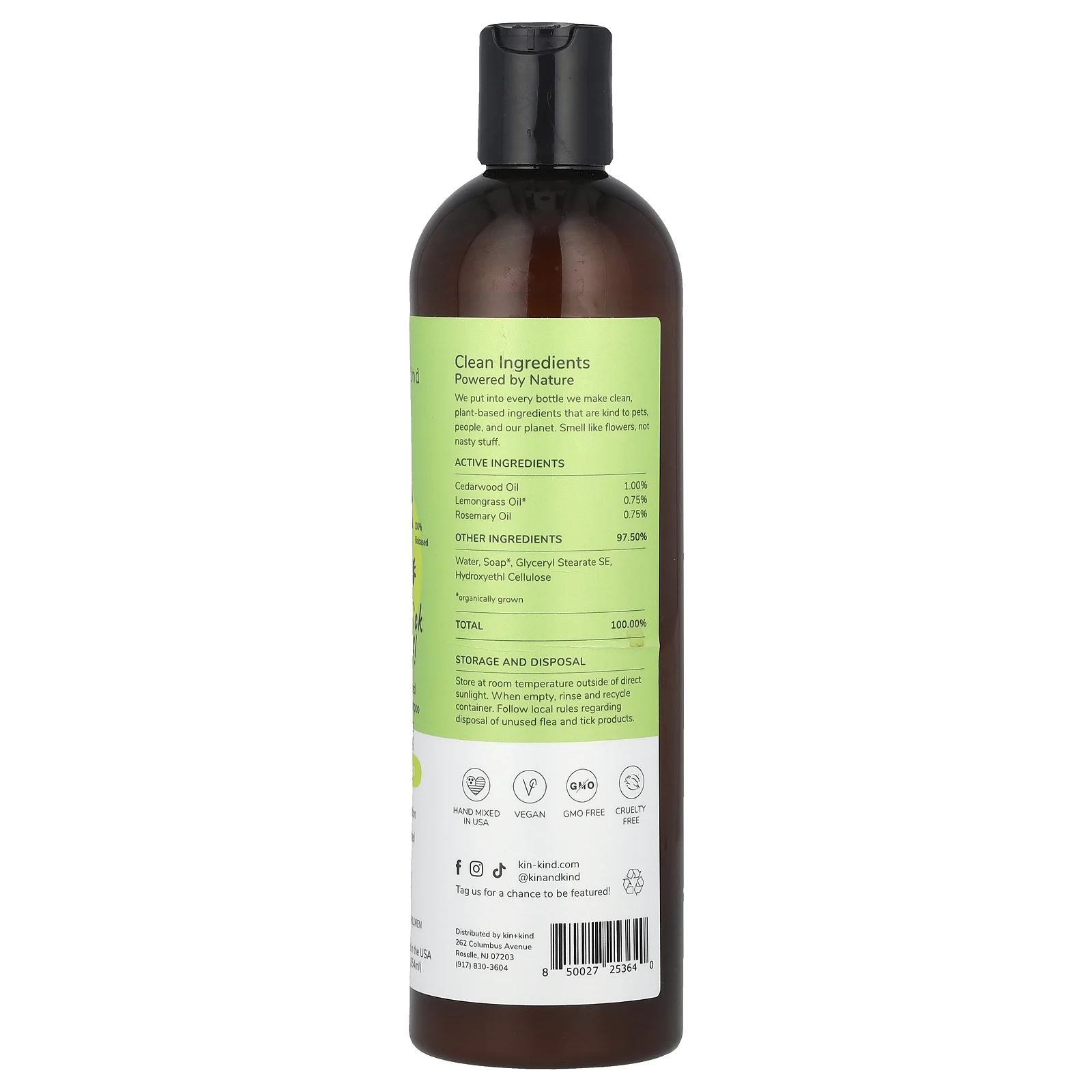 Kin+Kind, Средство от блох и клещей !, шампунь для собак и кошек на растительной основе, с лемонграссом, 354 мл (12 жидк. унц.)