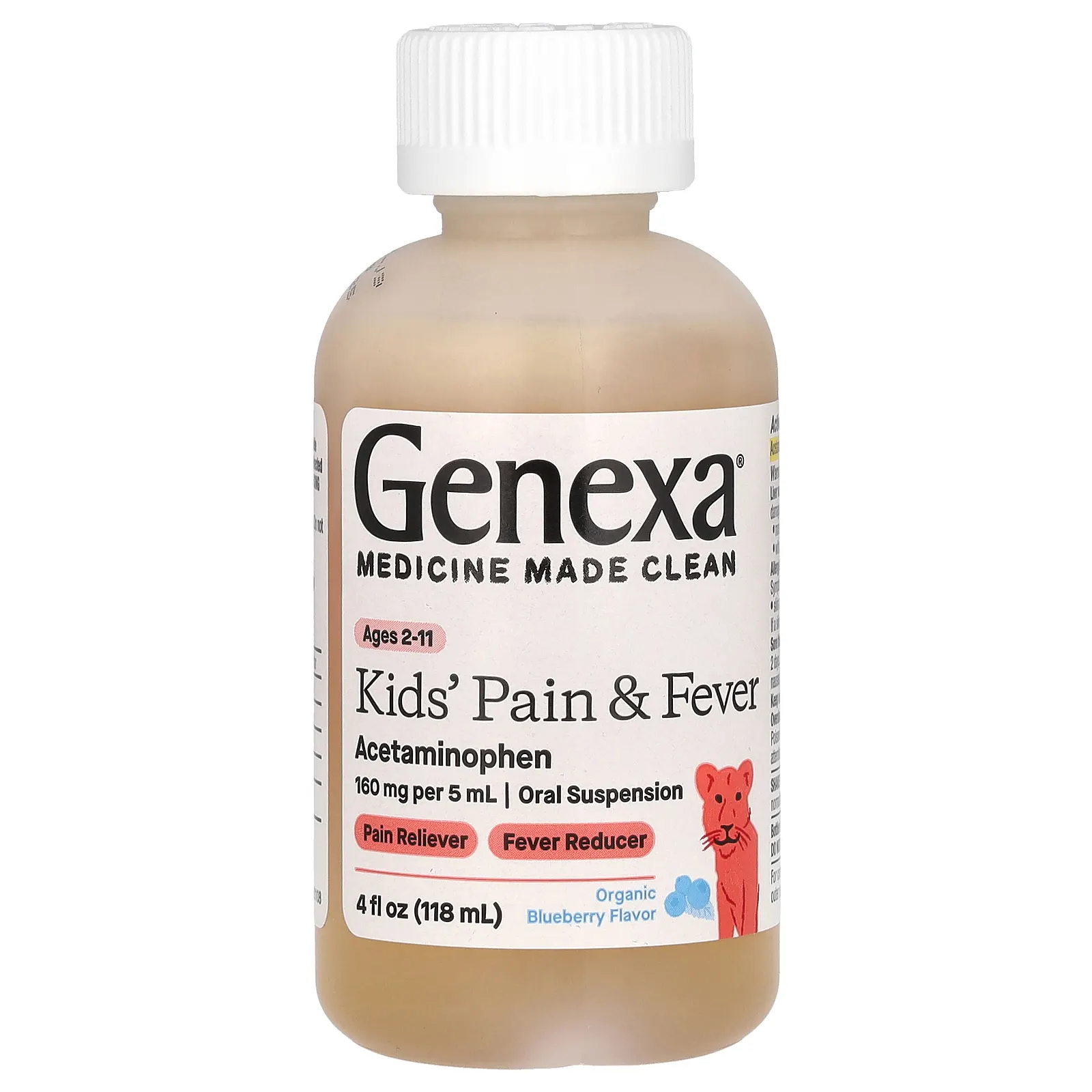 Genexa, Kid's Pain & Fever, для детей от 2 лет, органическая голубика, 118 мл (4 жидк. Унции)