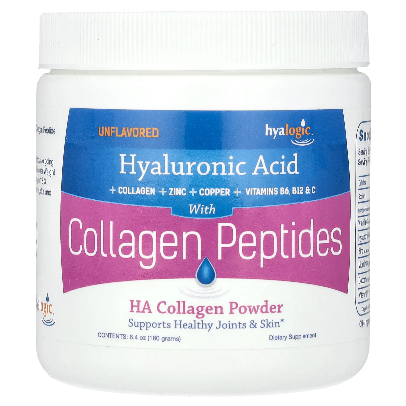 Hyalogic, гиалуроновый коллаген в порошке, без добавок, 180 г (6,4 унции)