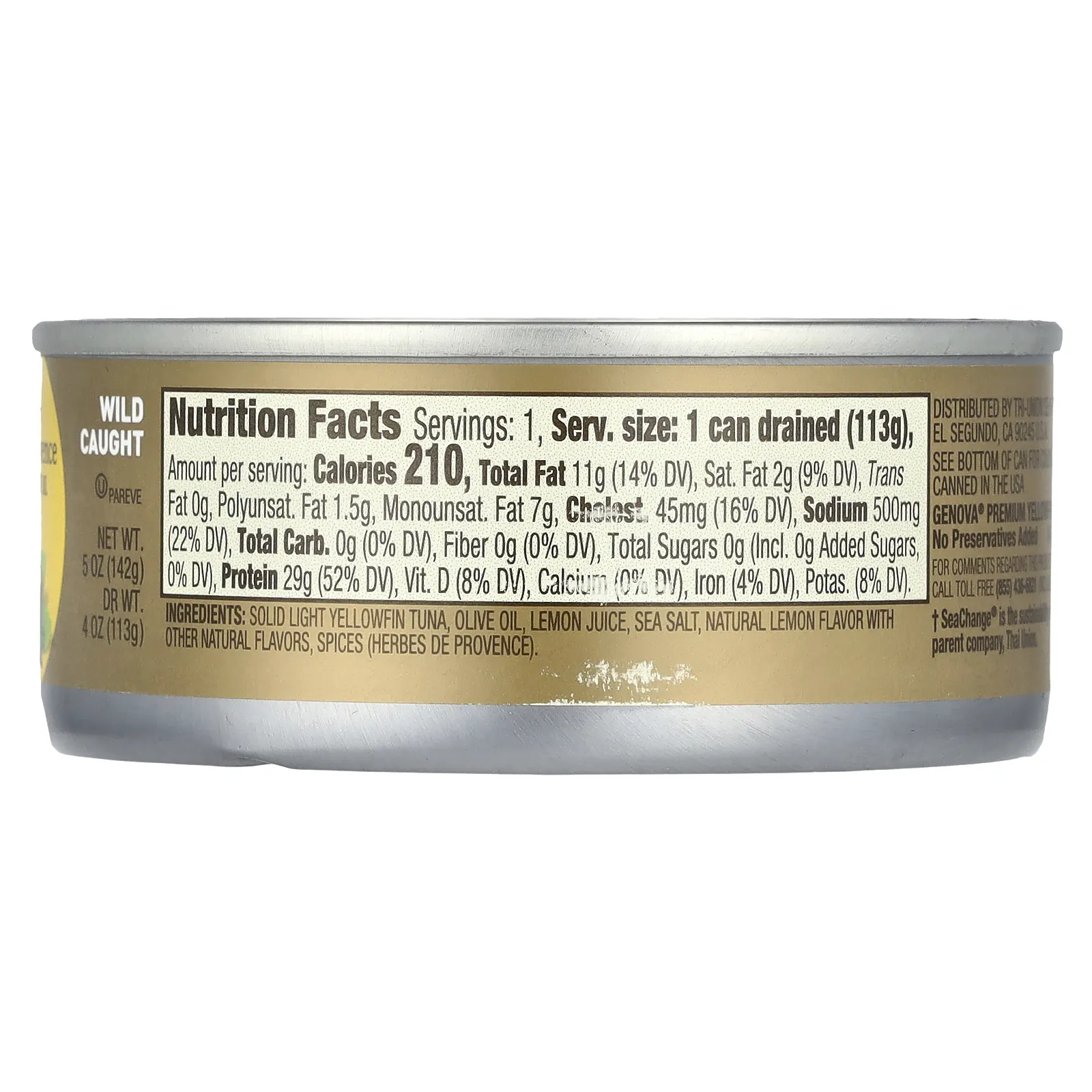 Genova, Желтоперый тунец в оливковом масле, с лимоном и прованскими травами, 142 г (5 унций)