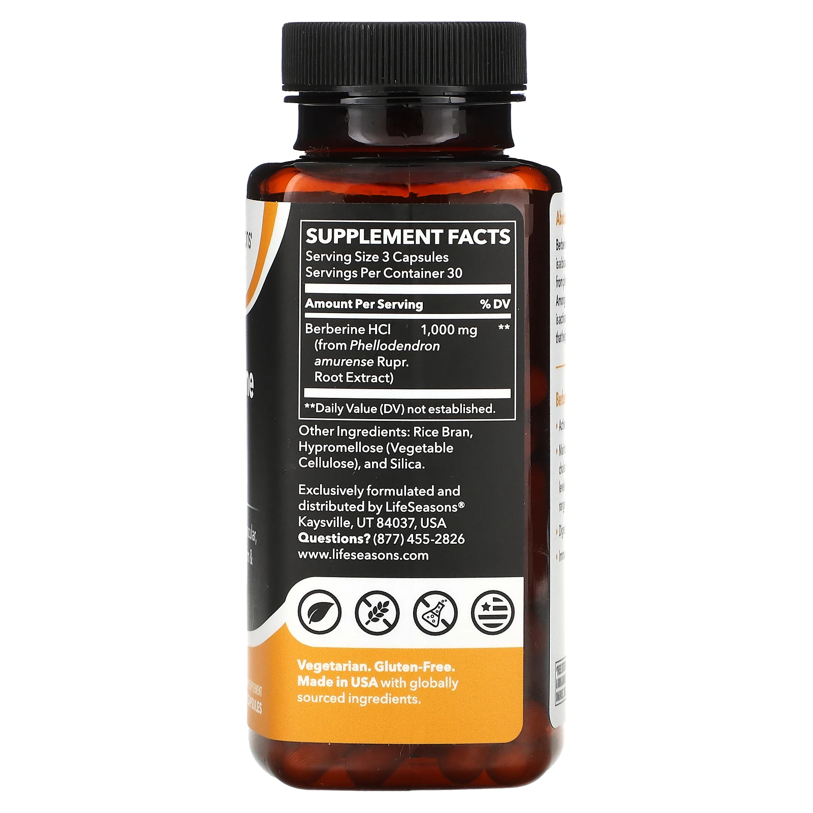 LifeSeasons, берберин гидрохлорид, 1000 мг, 90 растительных капсул (333 мг в 1 капсуле)