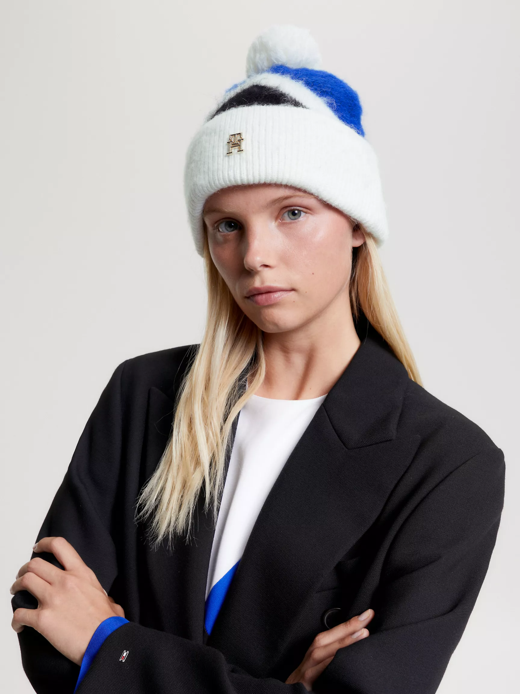Женская шляпа Tommy Hilfiger, Шапка с логотипом TH и узором аргайл с помпоном
