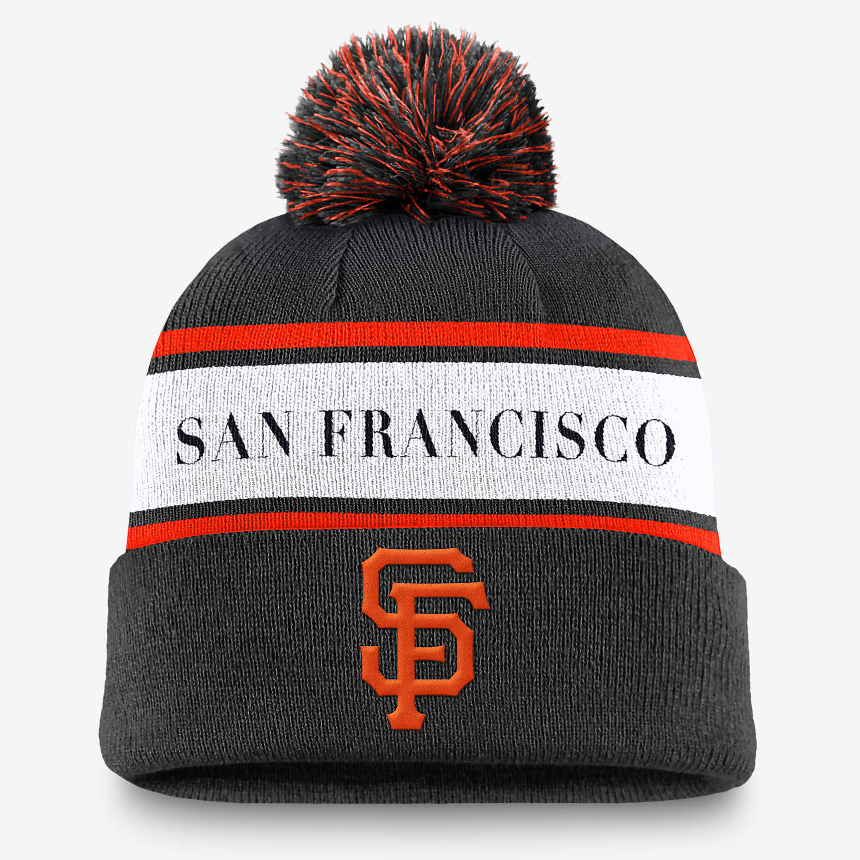San Francisco Giants Team Stripe Peak Men's Nike MLB Cuffed Pom Beanie