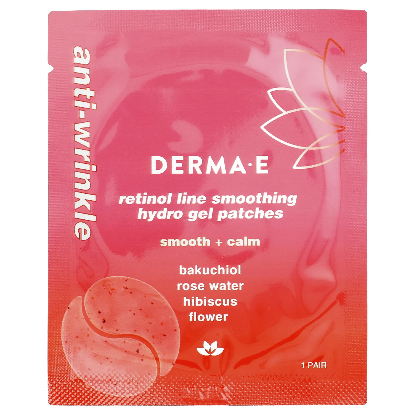 DERMA E, Разглаживающие гидрогелевые патчи с ретинолом, для всех типов кожи, 5 шт.