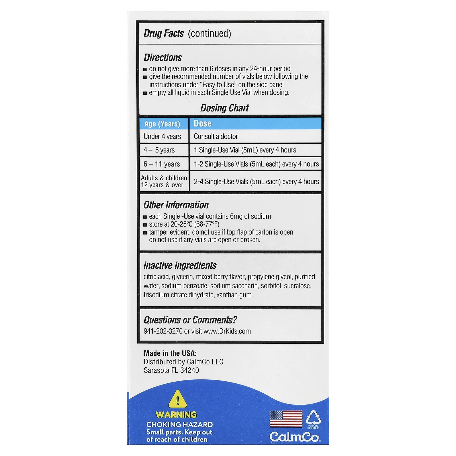 DrKids, Children's Кашель и заложенность носа, от 4 лет, ягодная смесь, 20 одноразовых флаконов по 5 мл (0,17 жидк. унции)