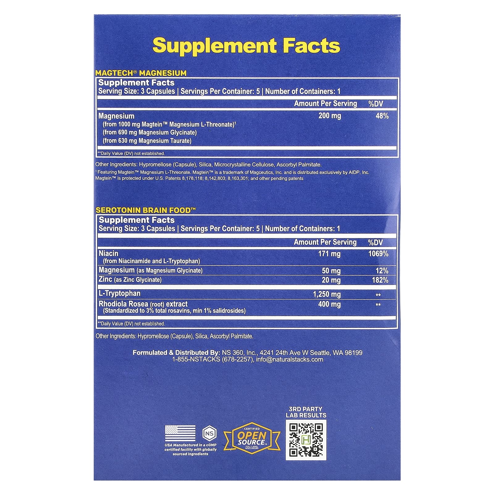 Natural Stacks, Mood Stack, 2 бутылки, 15 вегетарианских капсул в каждой