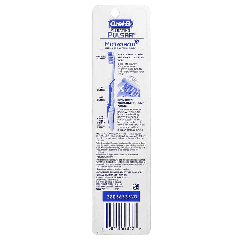 Oral-B, Vibrating Pulсар™, зубная щетка на батарейках, средний размер, 2 шт.