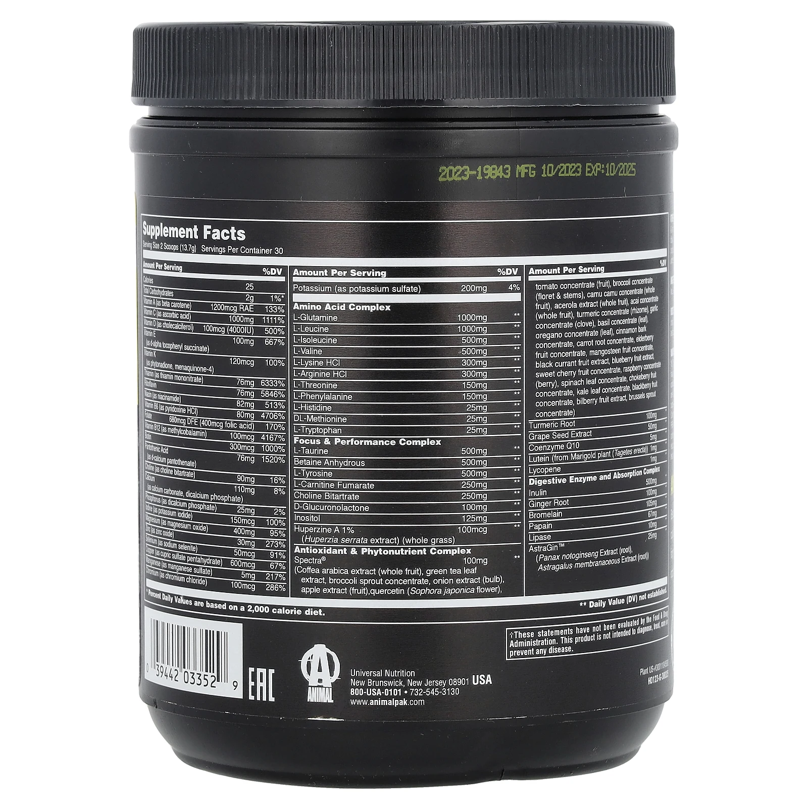 Animal Pak Powder, тональная основа для тренировок, измельченный апельсин, 411 г (14,5 унции)