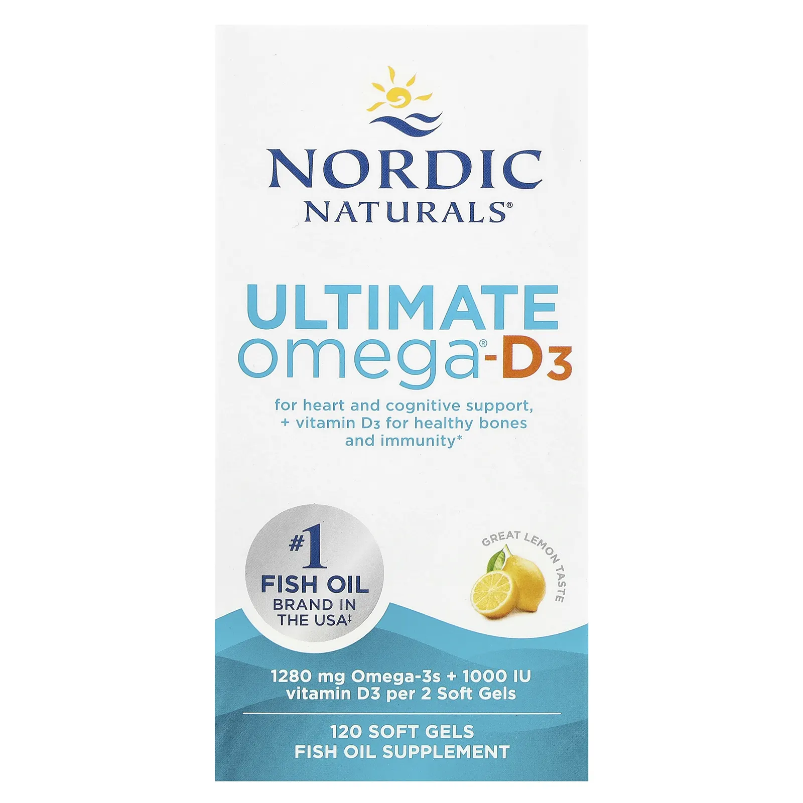 Nordic Naturals, Ultimate Omega-D3, омега-3 и витамин D3, со вкусом лимона, 120 капсул