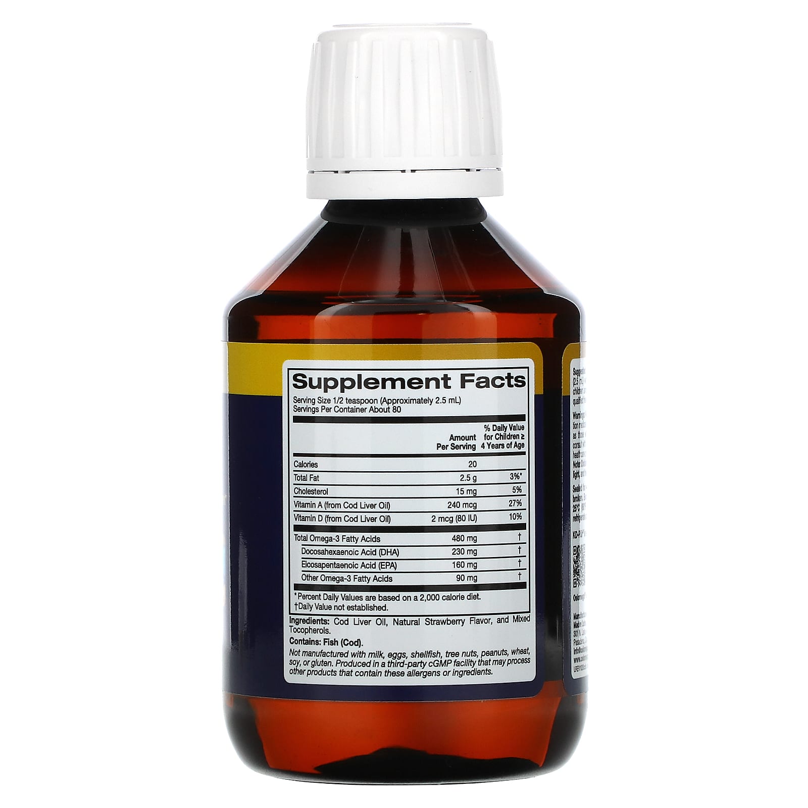 Oslomega, жир печени трески для детей, 480 мг омега-3, натуральный клубничный вкус, 480 мг, 200 мл (6,7 жидк. унции)