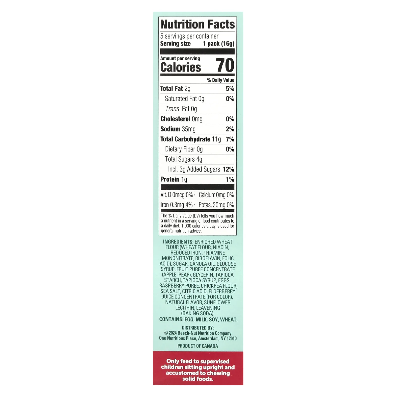 Beech-Nut, Jammin 'Waffles, для детей от 12 месяцев, груша и малина, 5 пакетиков по 16 г (0,56 унции)