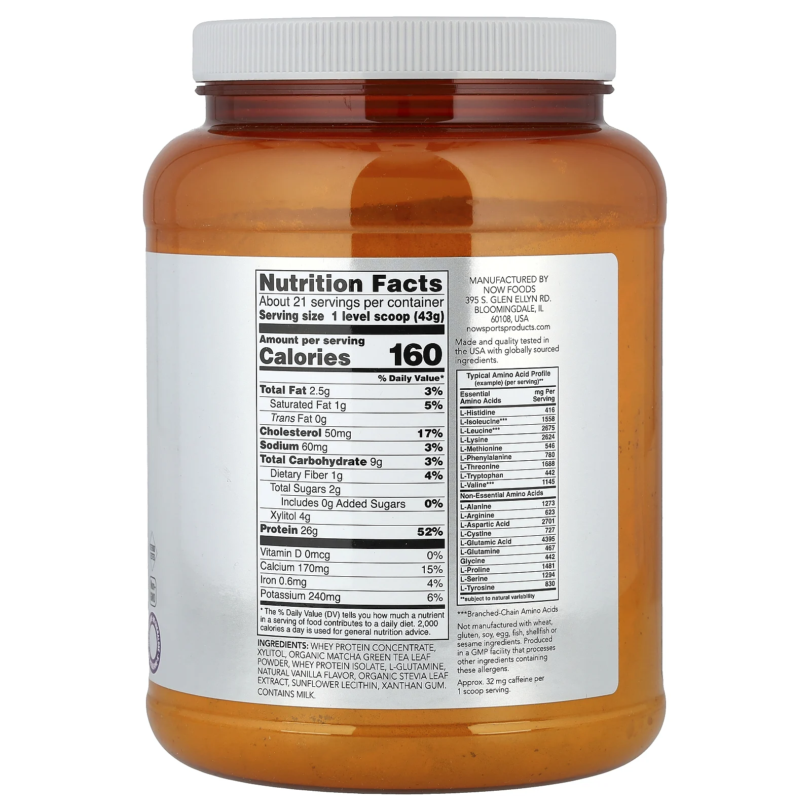 NOW Foods, Sports, сывороточный протеин в порошке, матча, 907 г (2 фунта)