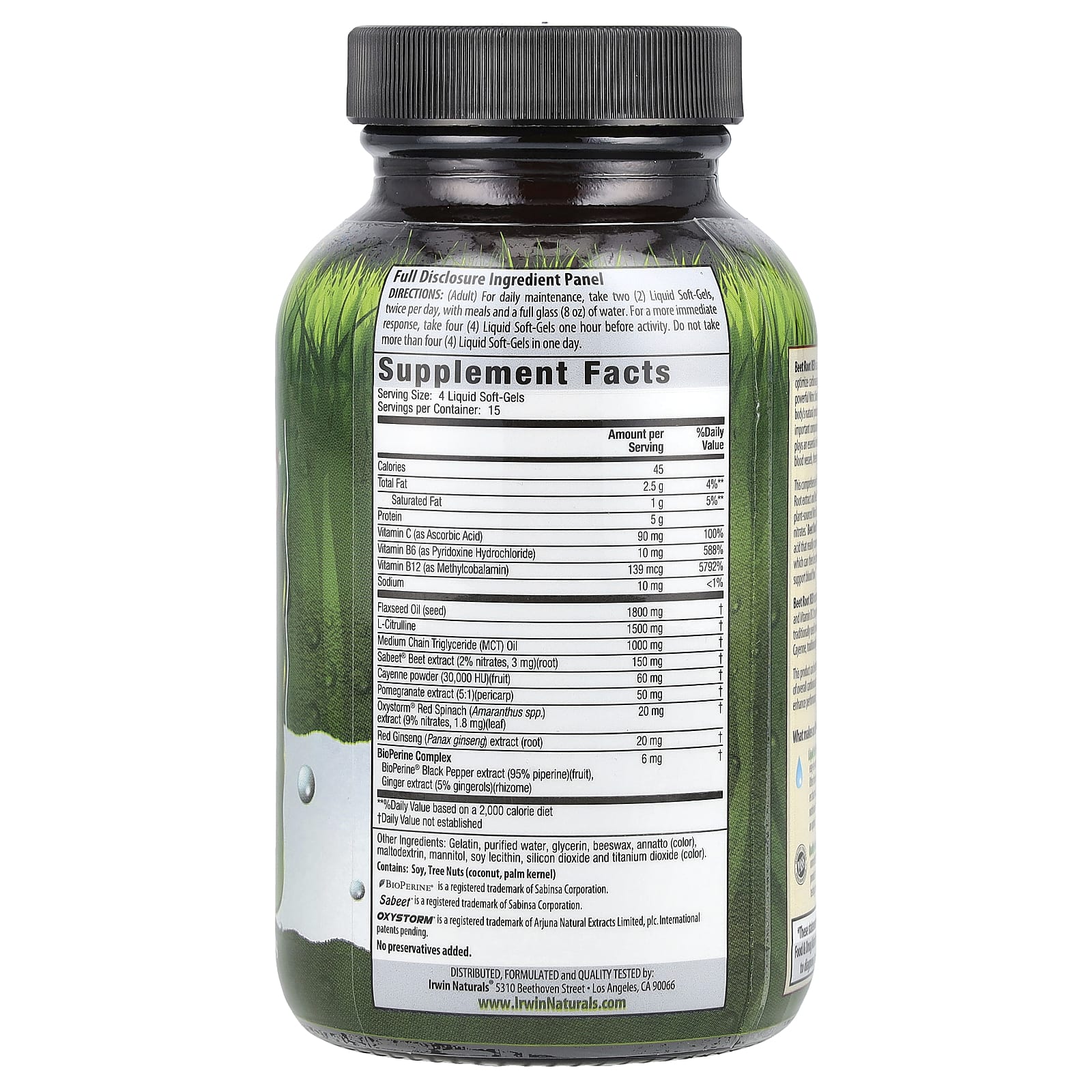 Irwin Naturals, Beet Root RED, Максимальная конверсия с ускорителем окиси азота, 60 мягких капсул с жидким наполнителем